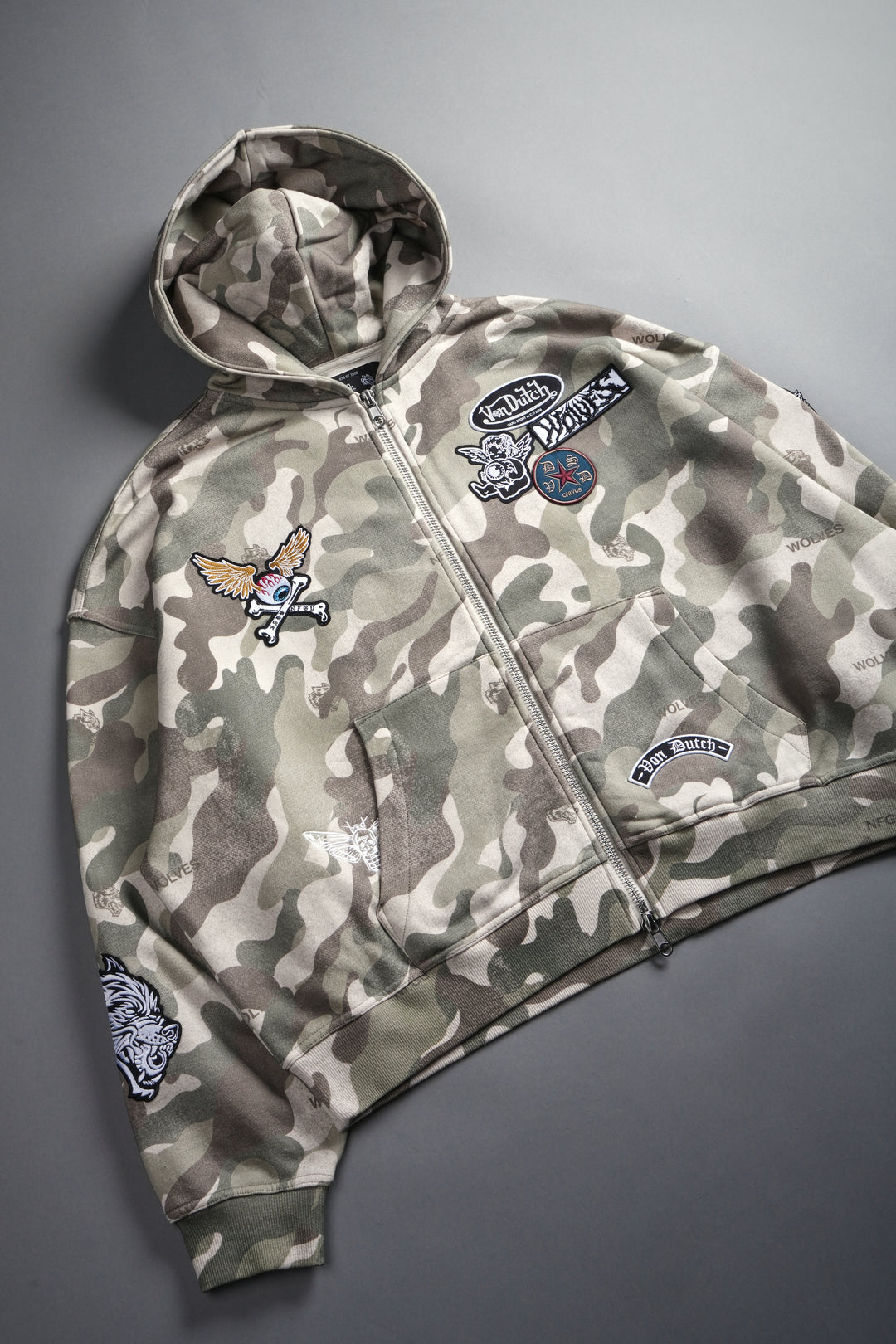 Darc Kulture Vex Double Zip Hoodie in DSVD Green Camo