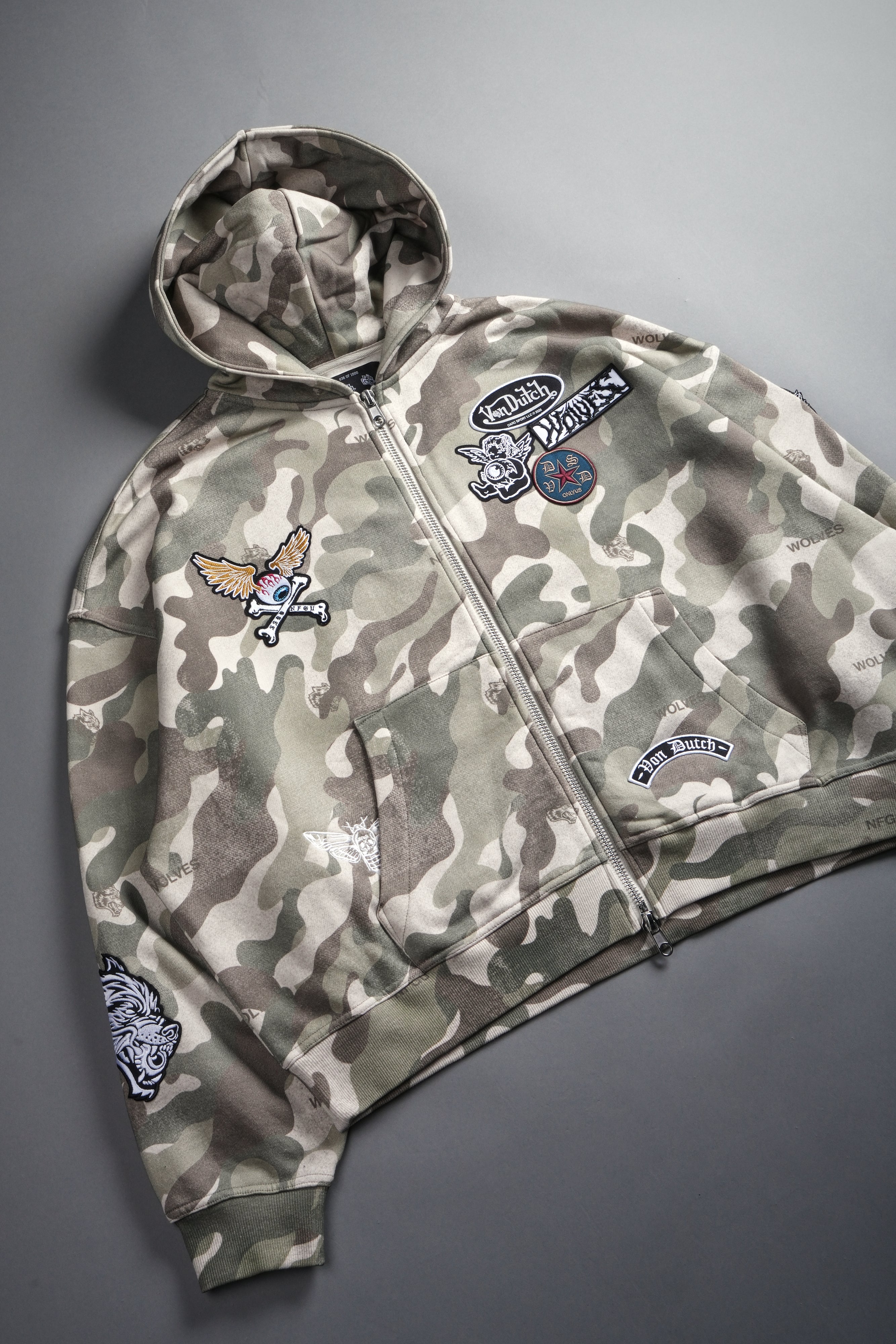 Darc Kulture Vex Double Zip Hoodie in DSVD Green Camo