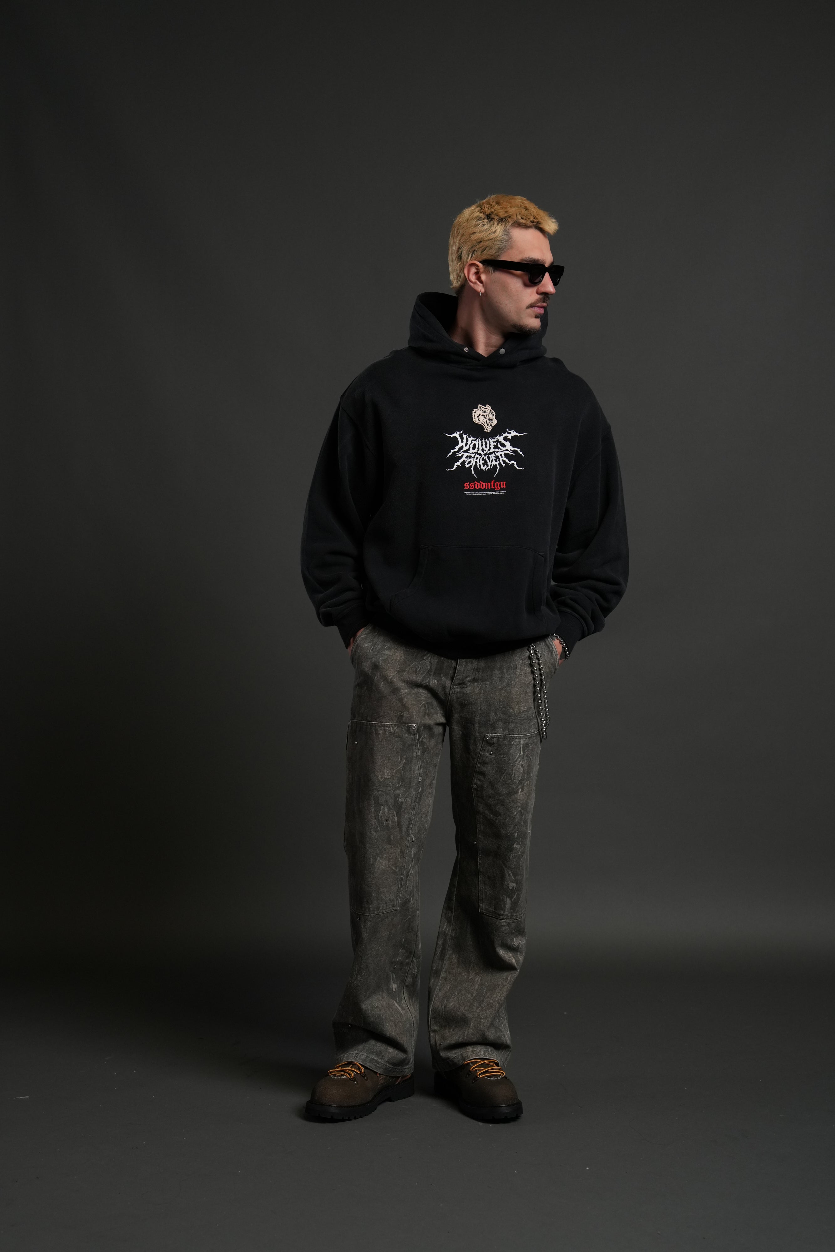 Mori Rose "Pierce" Hoodie in Black Drift Wash