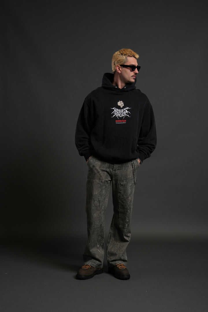 Mori Rose "Pierce" Hoodie in Black Drift Wash