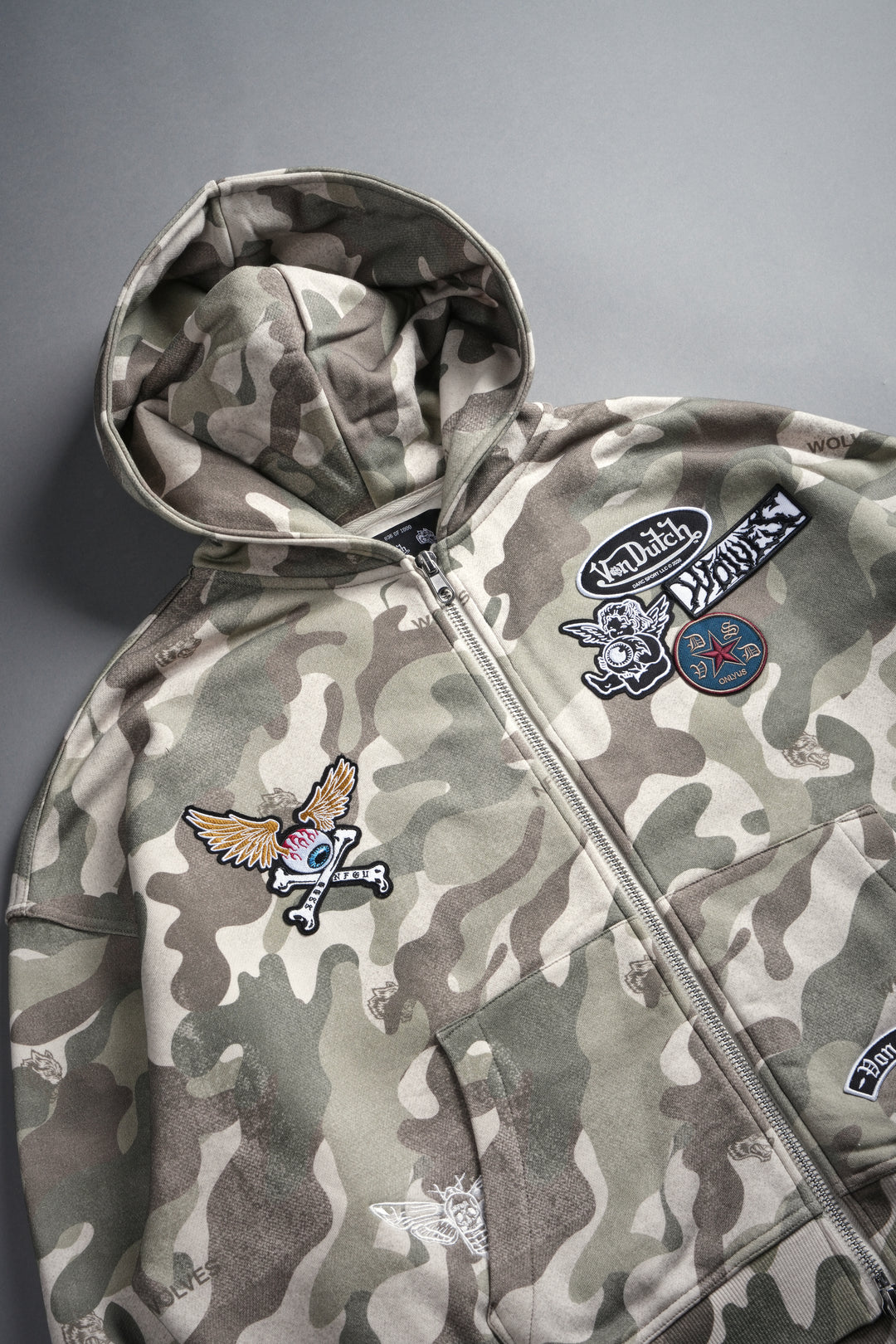 Darc Kulture Vex Double Zip Hoodie in DSVD Green Camo