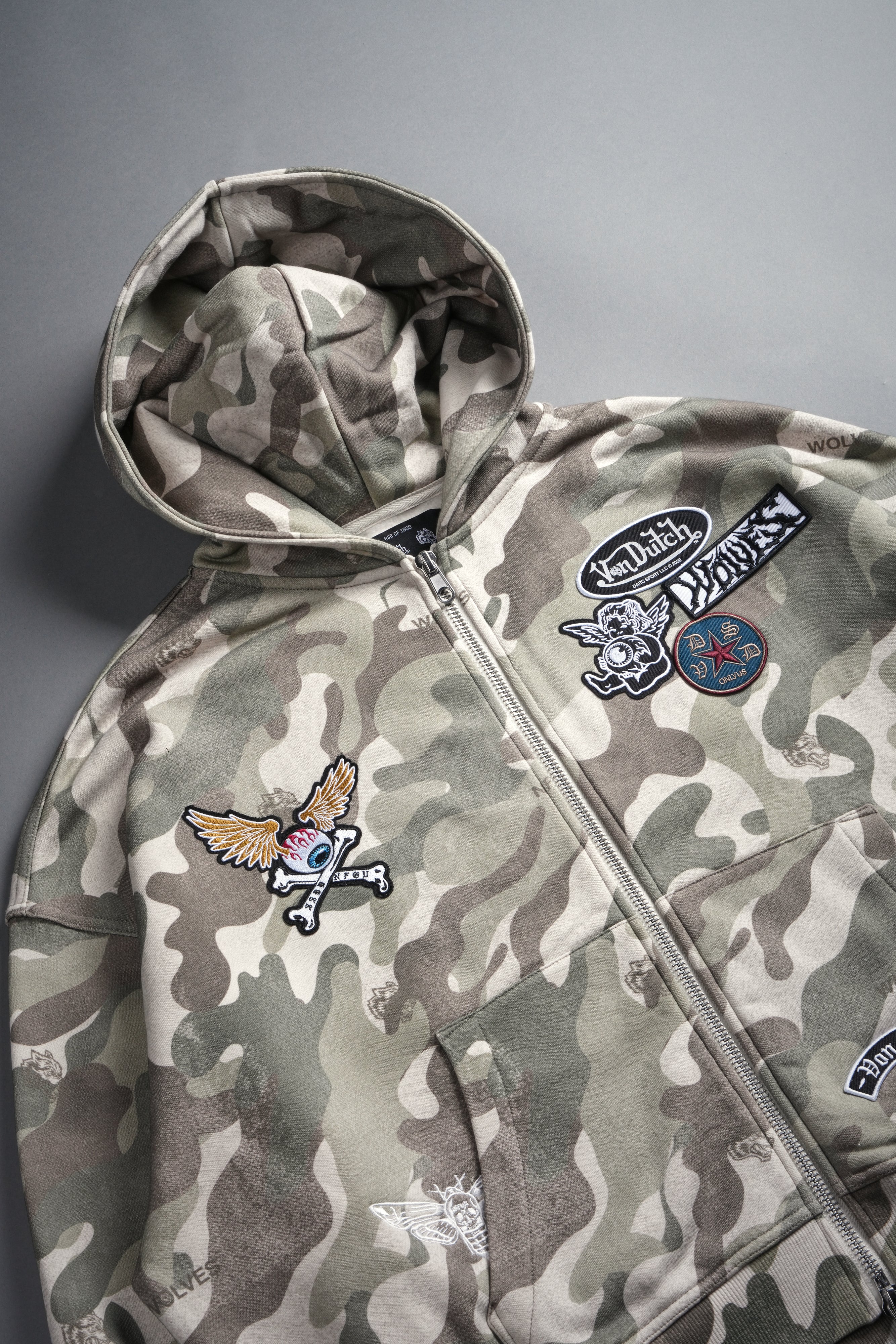 Darc Kulture Vex Double Zip Hoodie in DSVD Green Camo