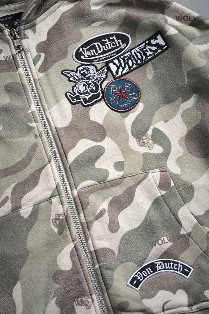 Darc Kulture Vex Double Zip Hoodie in DSVD Green Camo