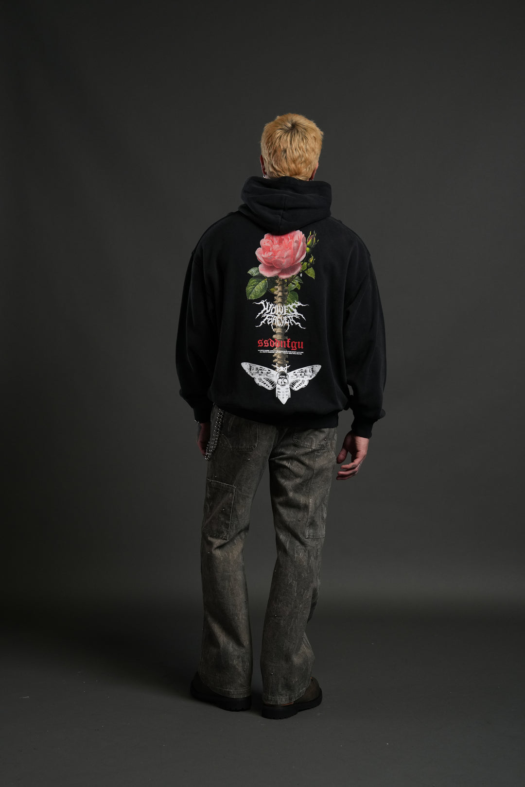 Mori Rose "Pierce" Hoodie in Black Drift Wash