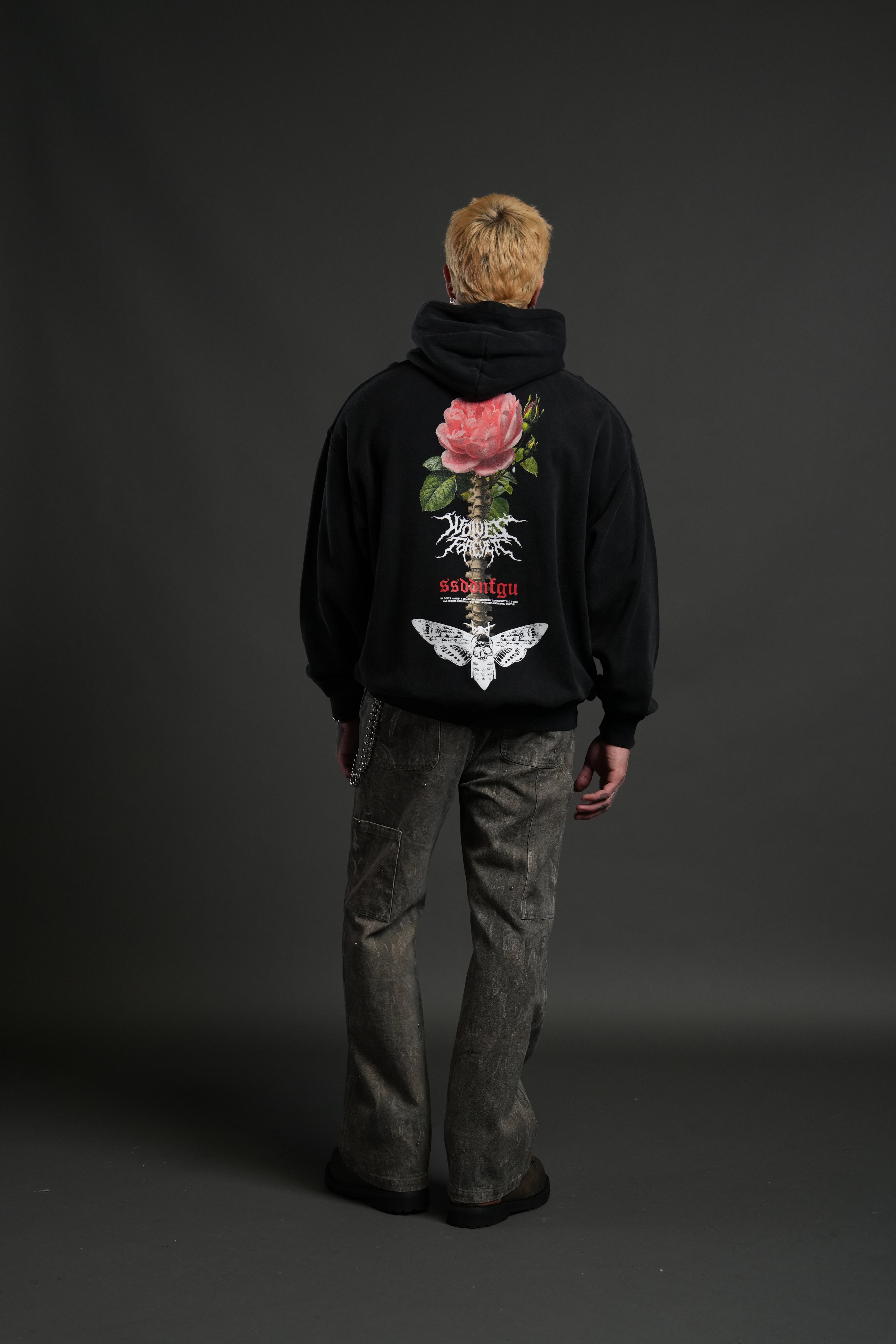 Mori Rose "Pierce" Hoodie in Black Drift Wash