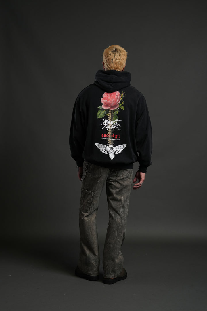 Mori Rose "Pierce" Hoodie in Black Drift Wash