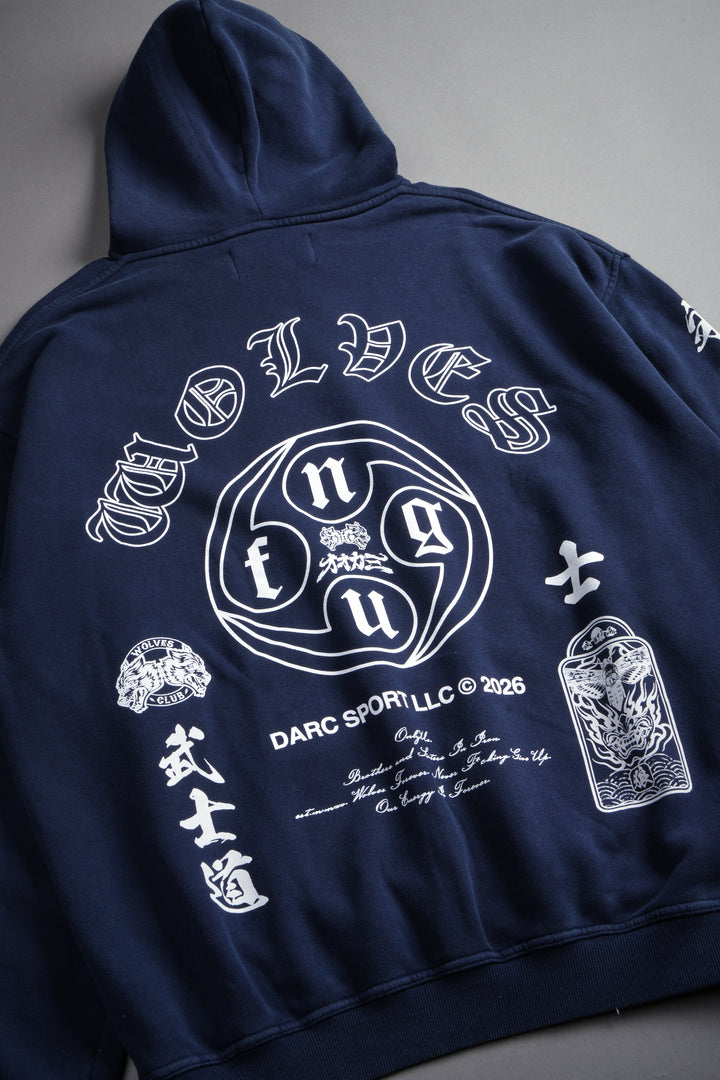 Kazoku Okami Bishop Hoodie in Navy