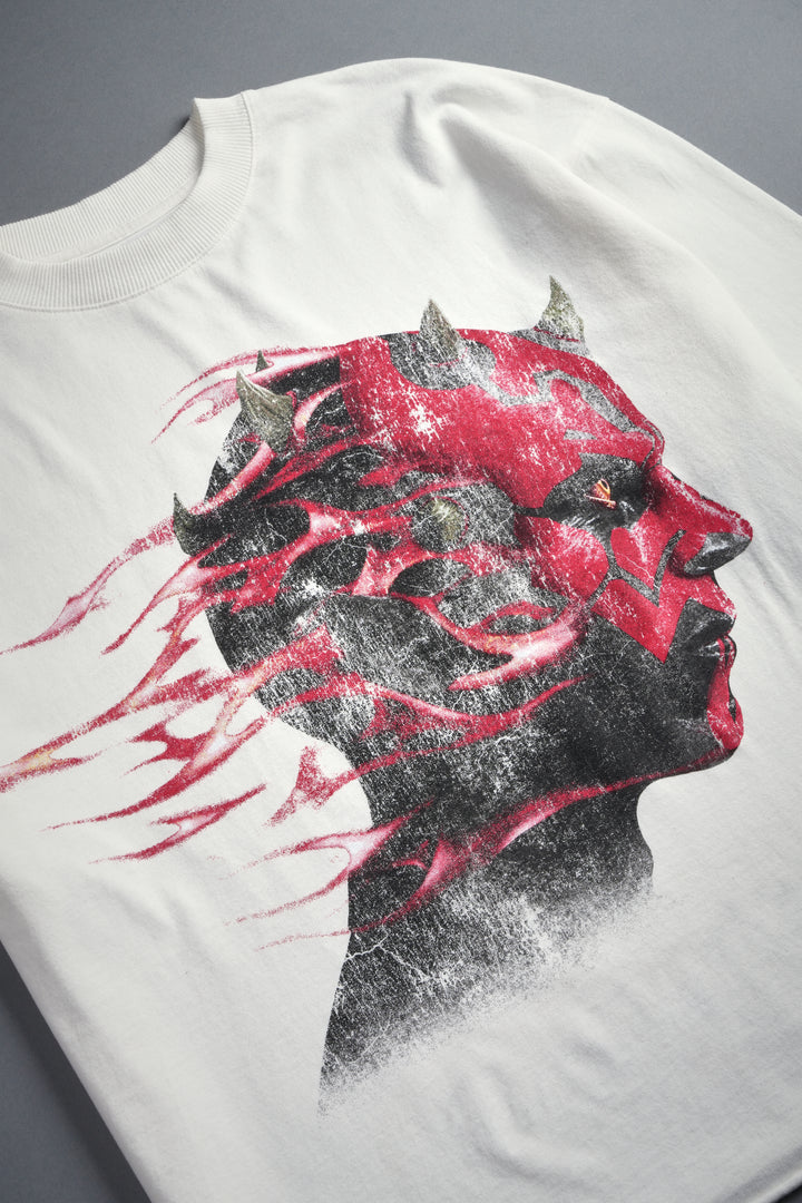Sith Inferno Grunge Mid Length Raw Hem Tee in Cream
