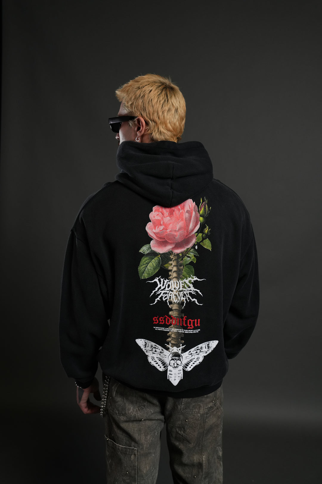 Mori Rose "Pierce" Hoodie in Black Drift Wash