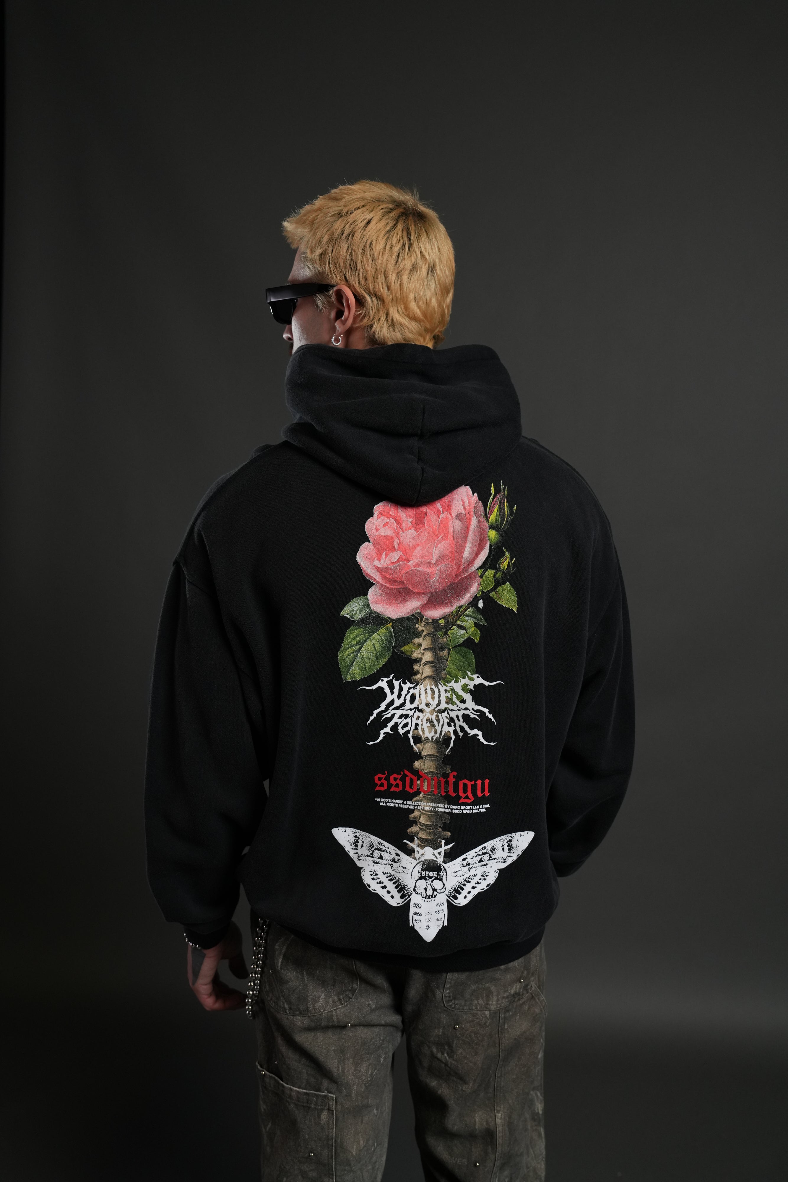 Mori Rose "Pierce" Hoodie in Black Drift Wash