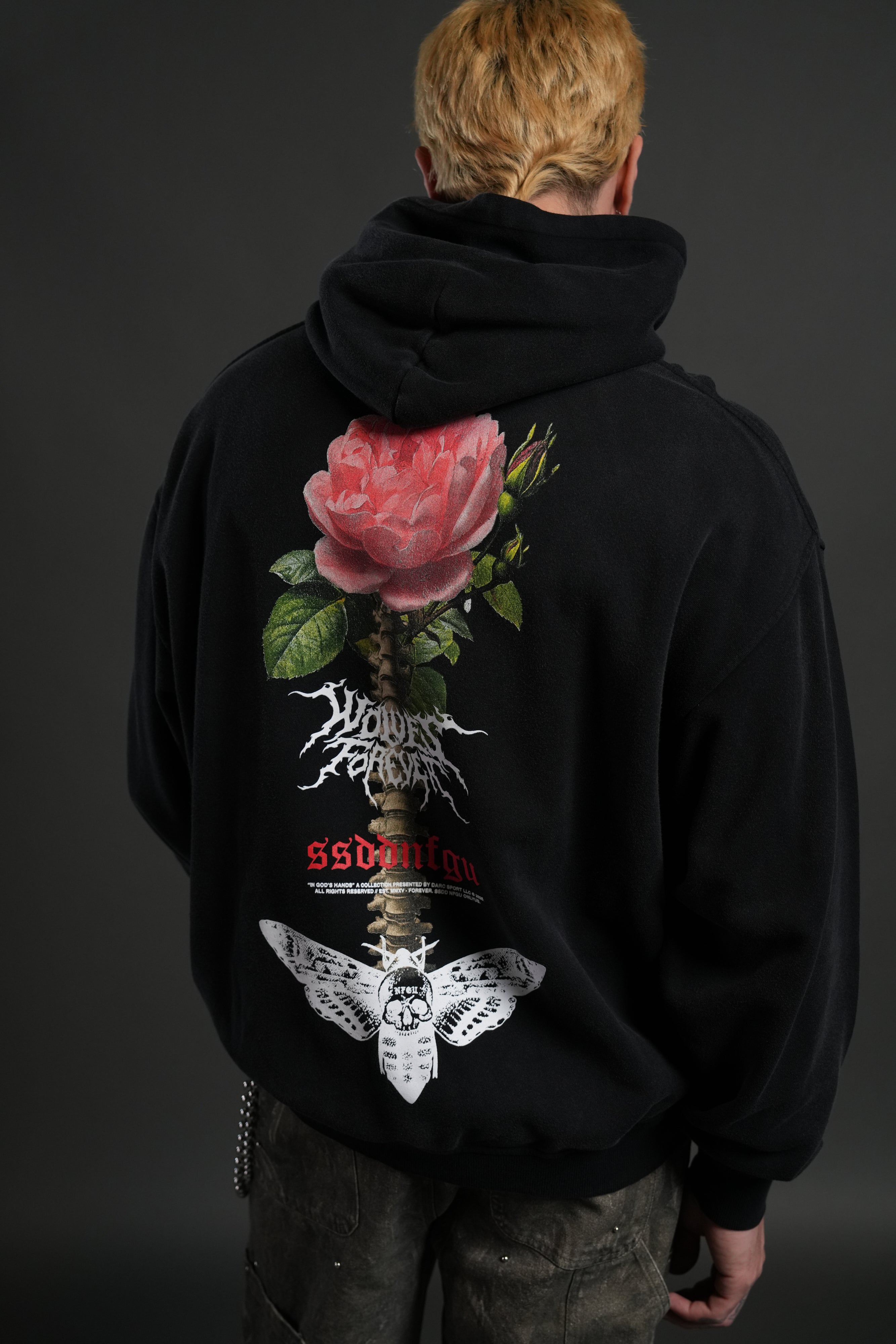 Mori Rose "Pierce" Hoodie in Black Drift Wash