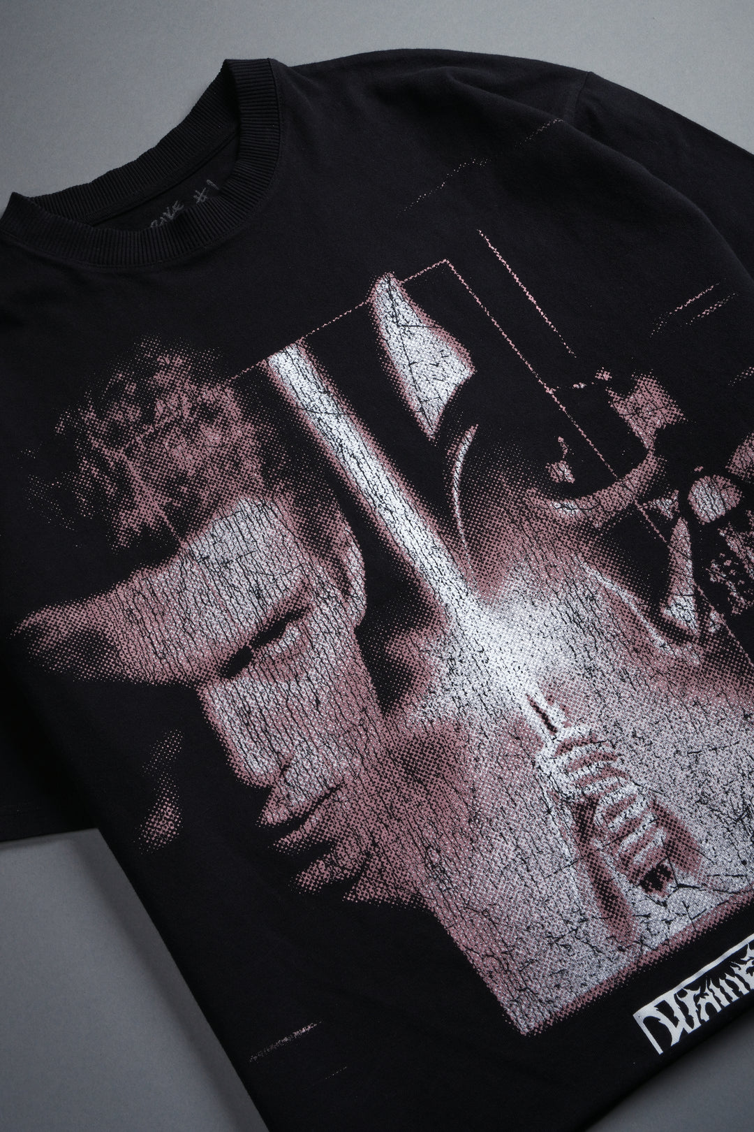 Awakened Power Grunge Mid Length Raw Hem Tee in Black
