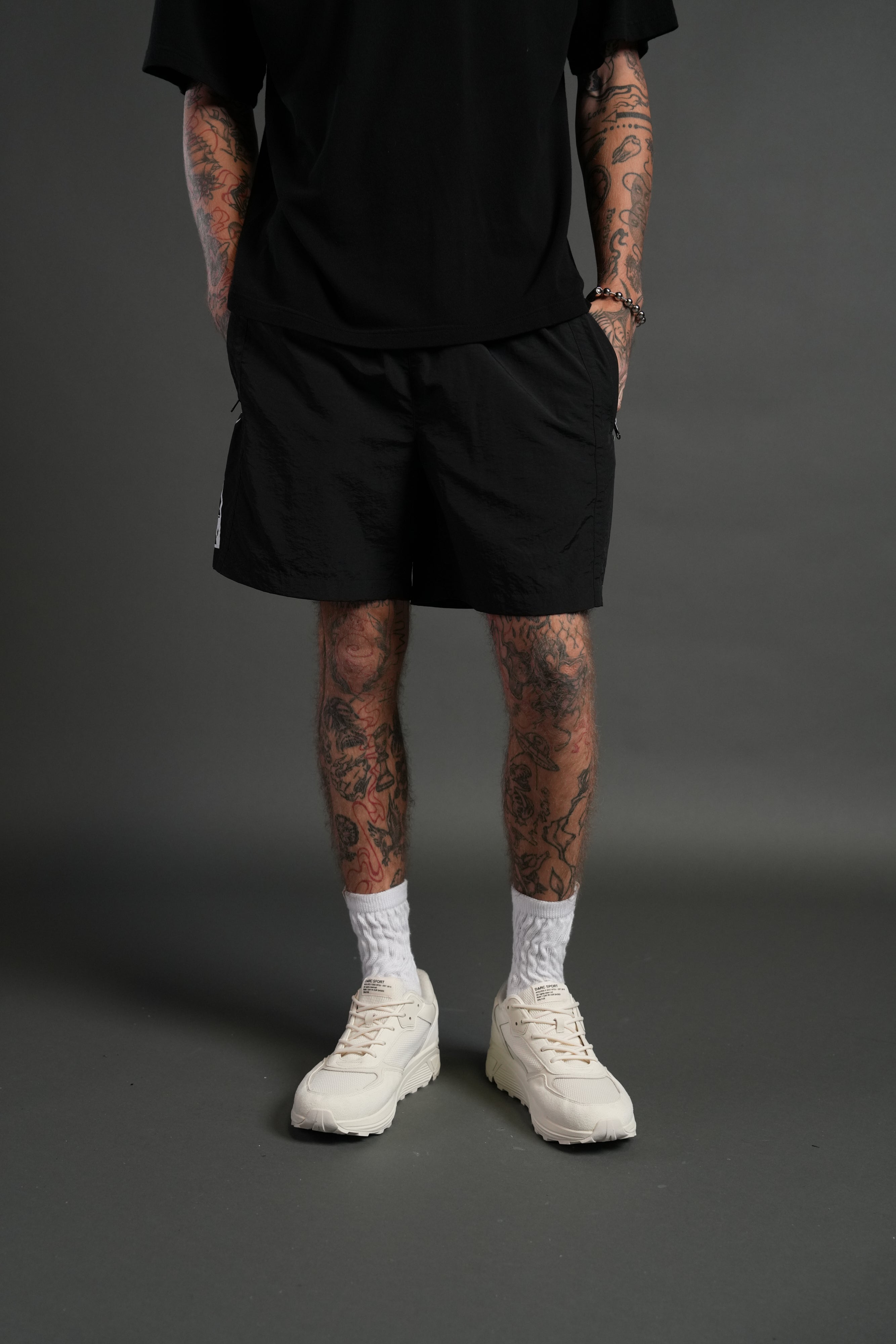 Midnight Wolves Remind Track Shorts in Black/Black
