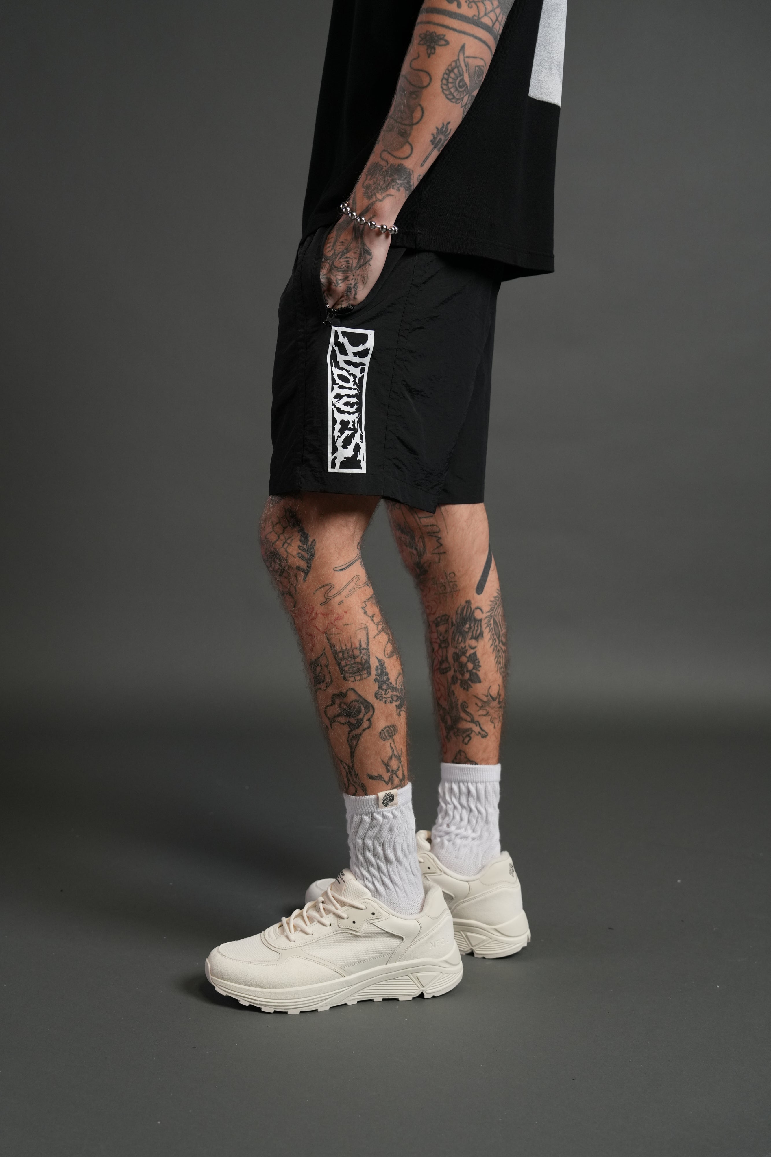 Midnight Wolves Remind Track Shorts in Black/Black