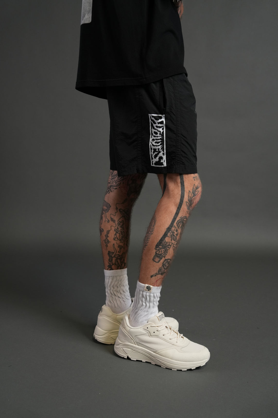 Midnight Wolves Remind Track Shorts in Black/Black