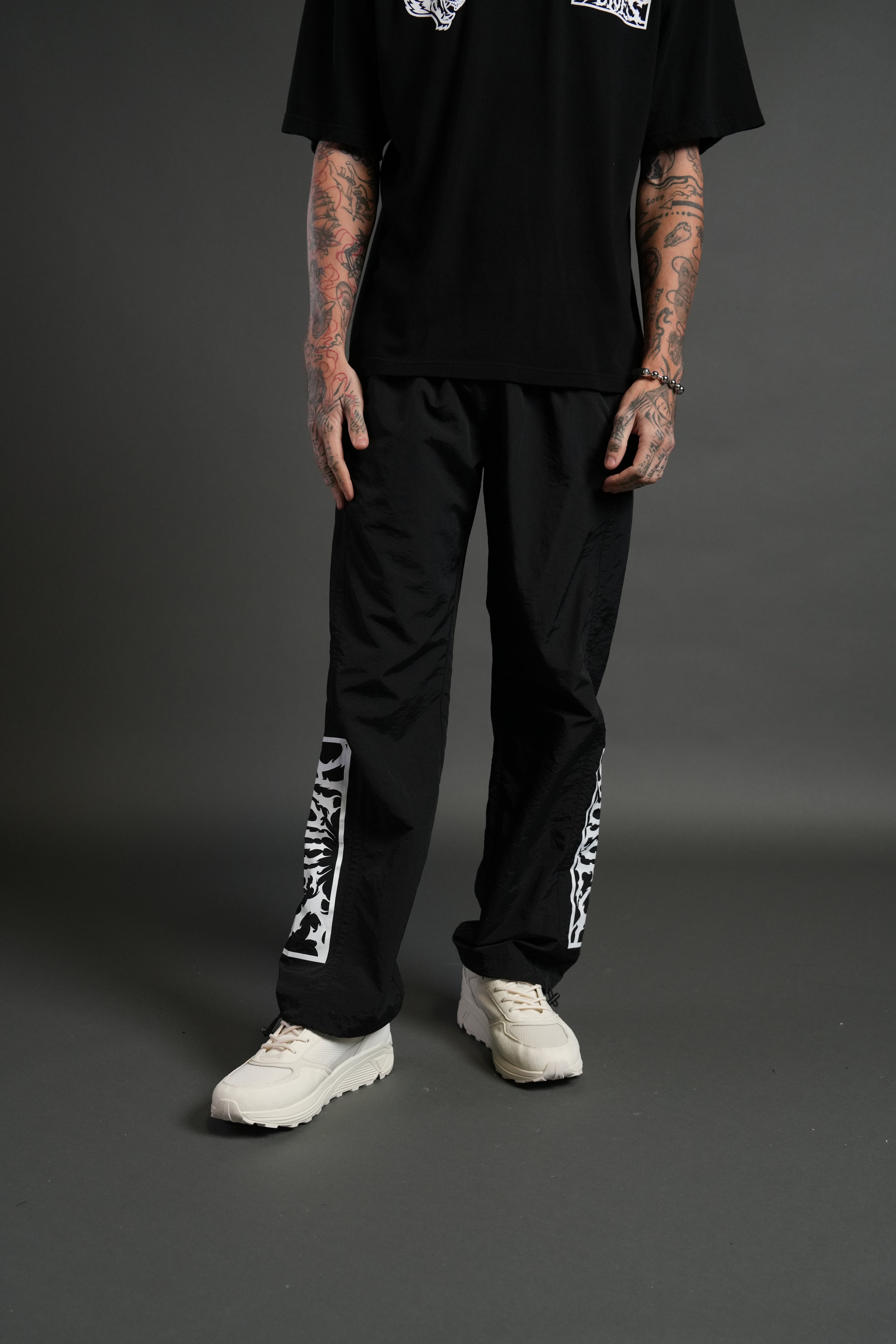 Midnight Wolves Remind Track Pants in Black/Black