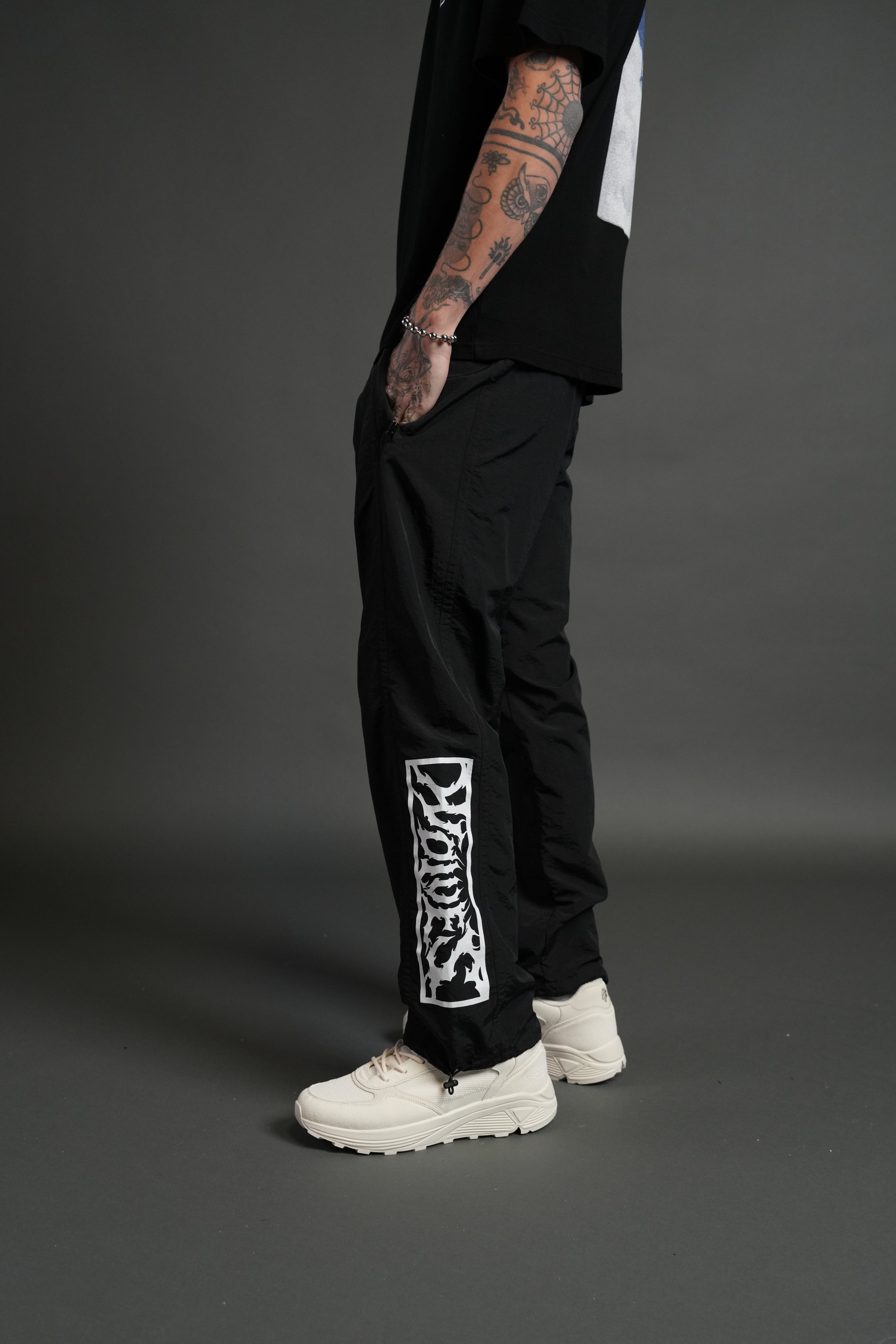 Midnight Wolves Remind Track Pants in Black/Black