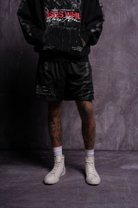 Infernal Bloom Mesh Shorts in Black