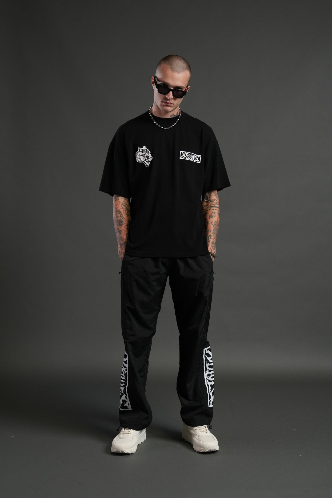 Midnight Wolves Remind Track Pants in Black/Black