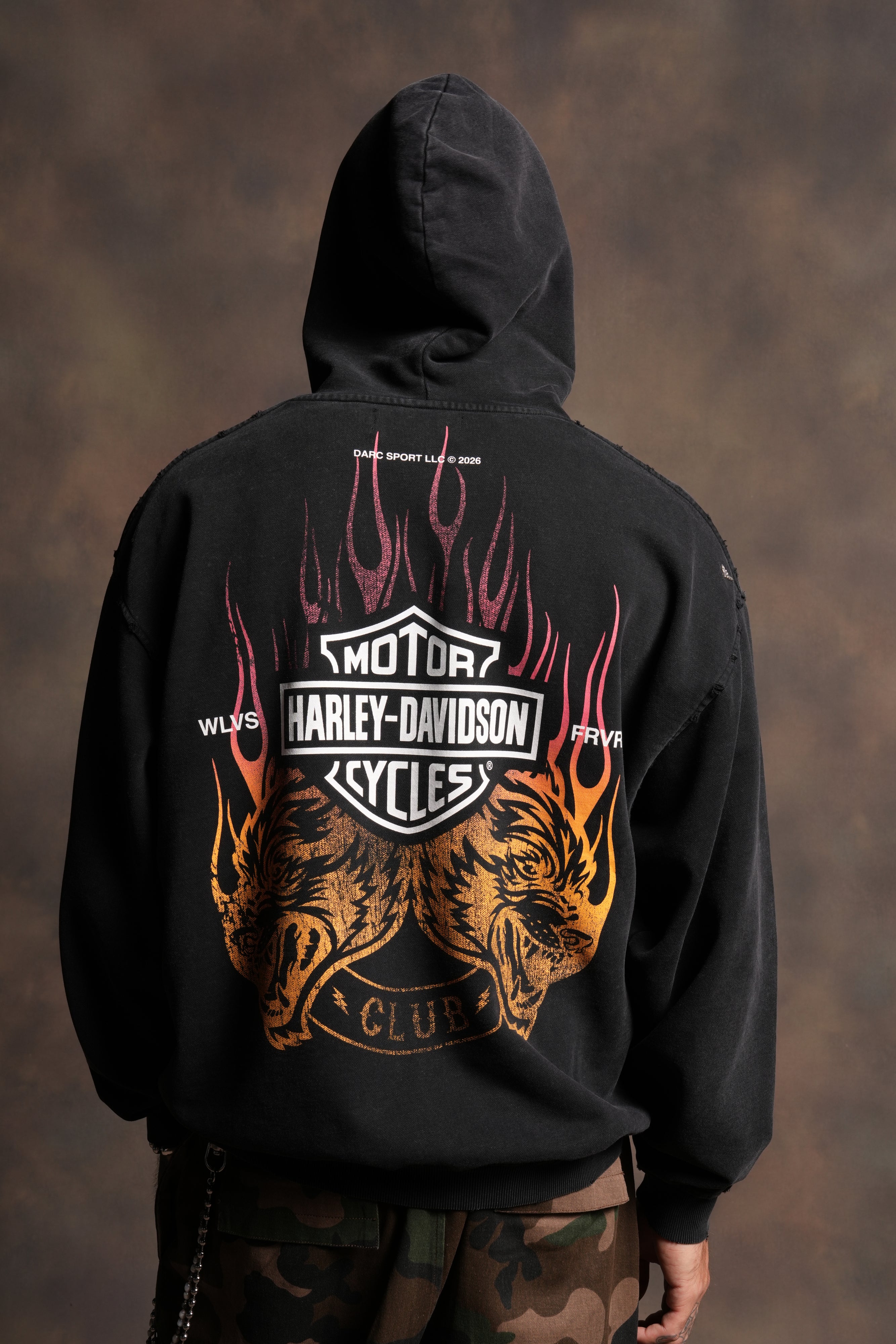Rising Sun Grunge Moatis Hoodie in Washed Black