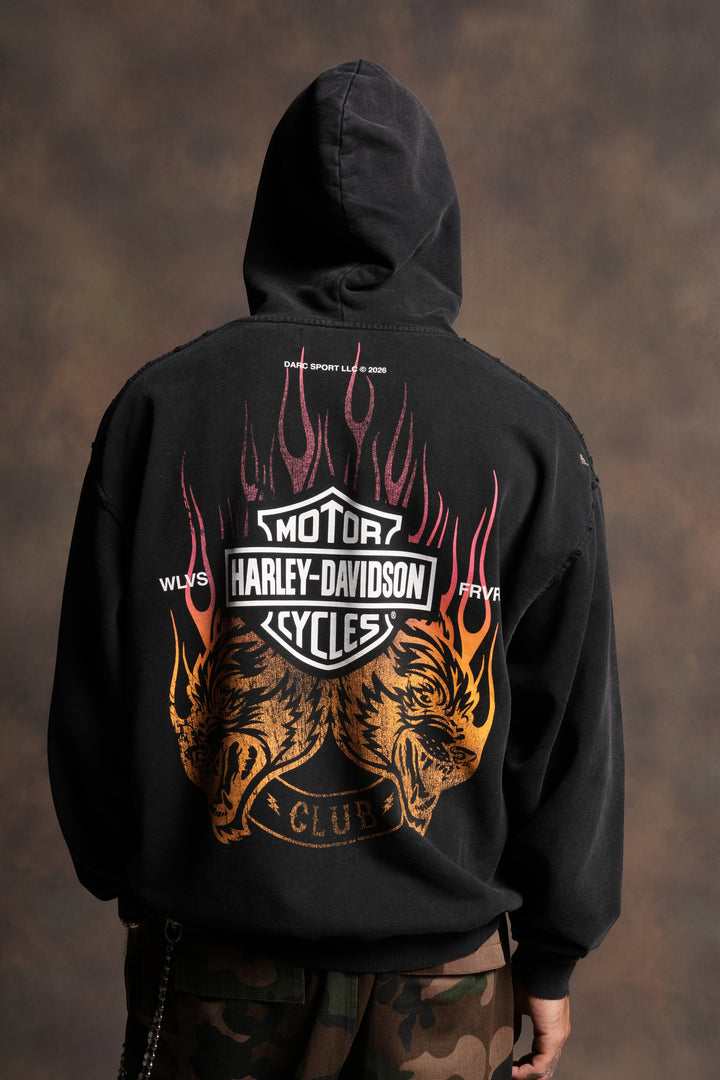 Rising Sun Grunge Moatis Hoodie in Washed Black