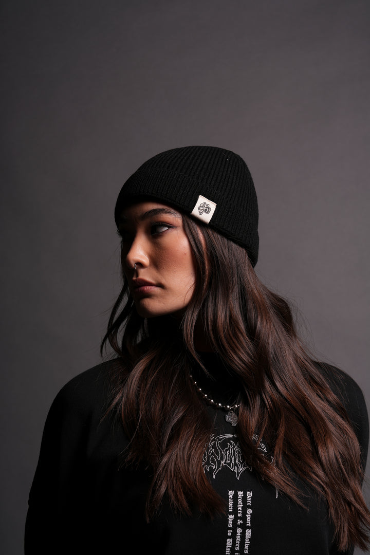 Wolf Patch V2 Beanie in Black