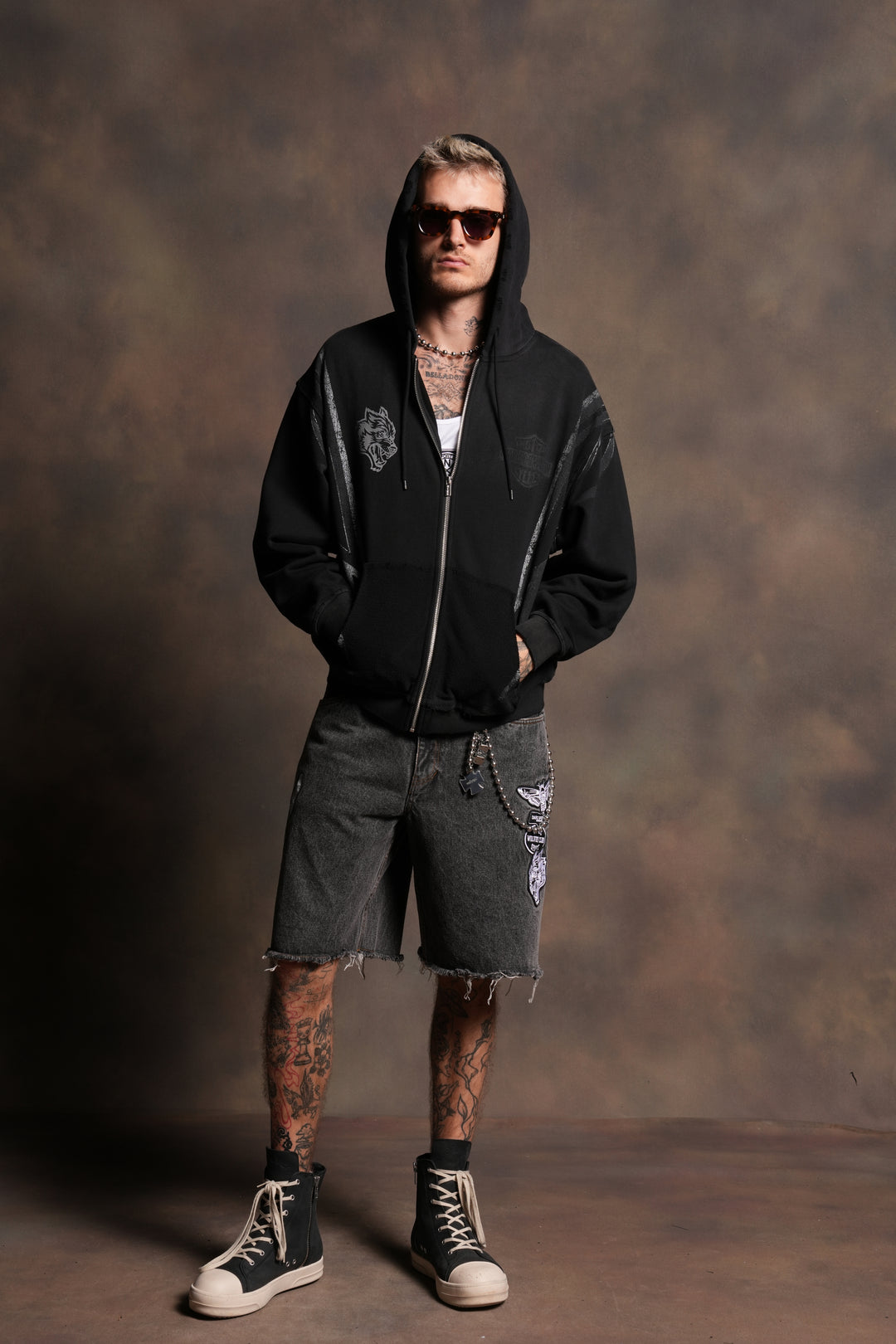 Iron Sakura Grunge Moatis Zip Hoodie in Black Drift Wash
