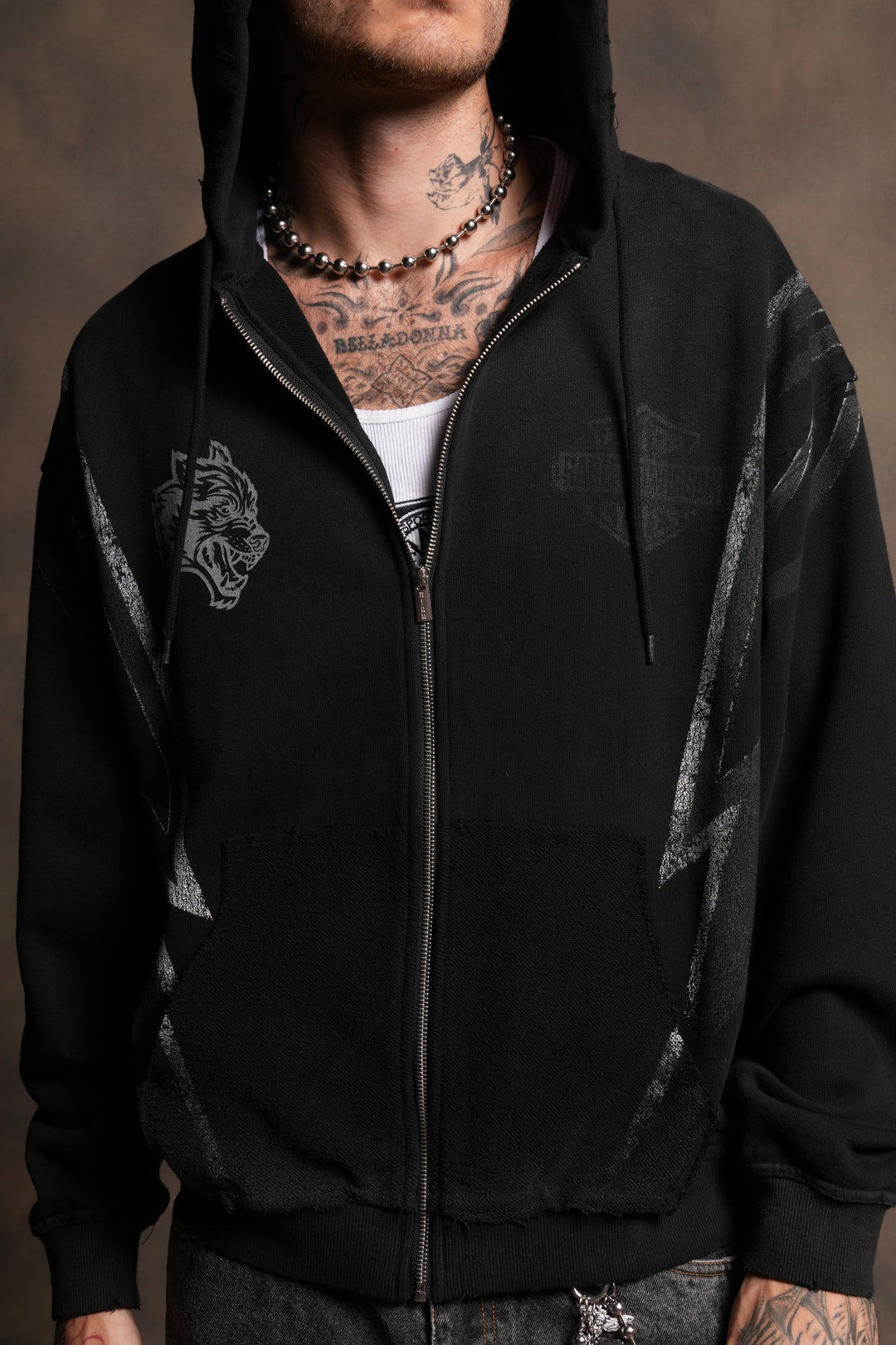 Iron Sakura Grunge Moatis Zip Hoodie in Black Drift Wash