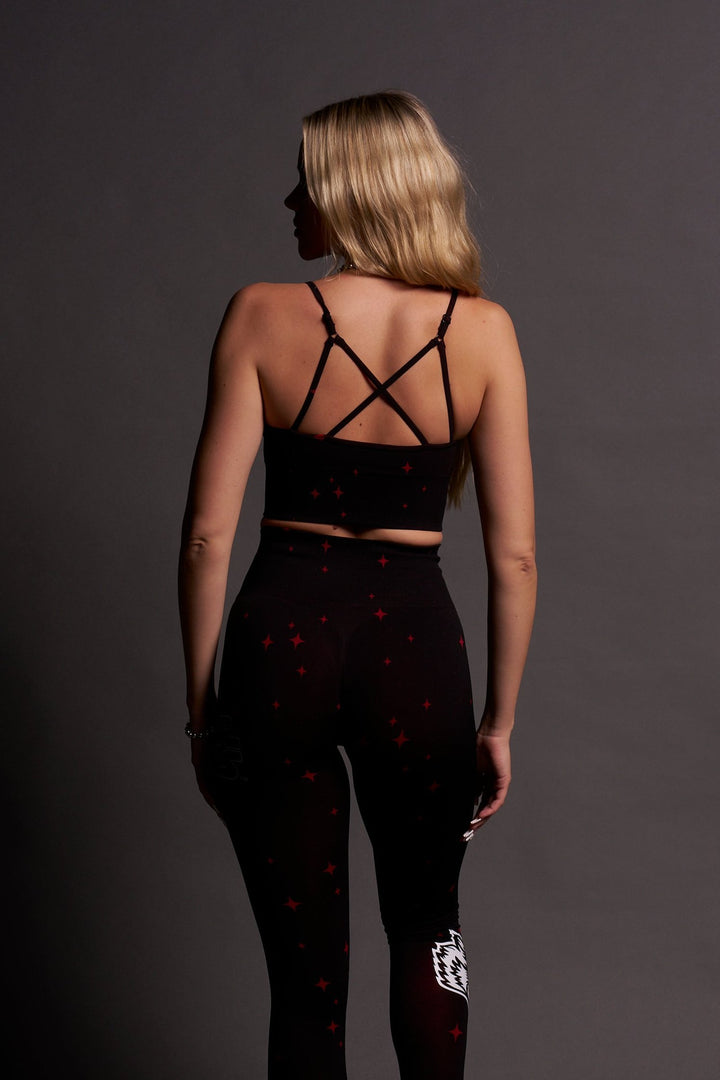 The Power "Everson Seamless" Huxley Bra in Black/Red Starry Night