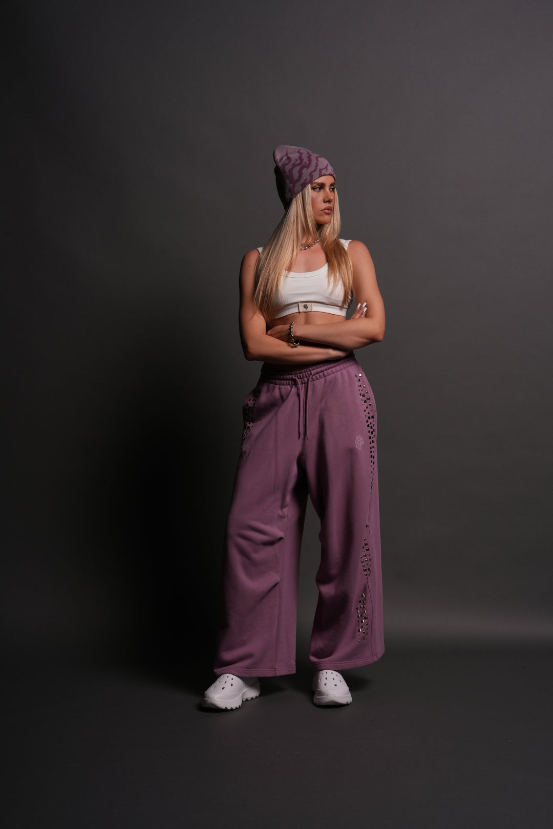 Dual Stud Mia Sweat Pants in Pink Smoke