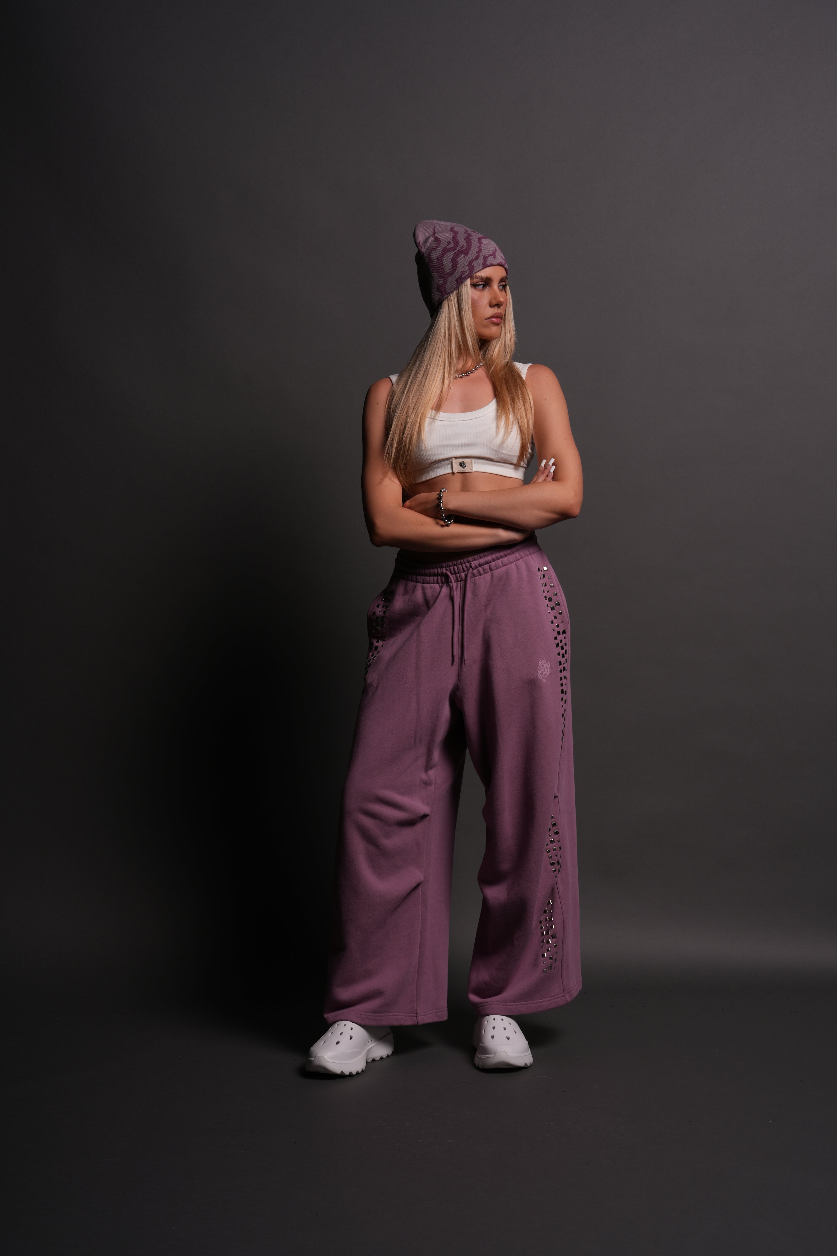 Dual Stud Mia Sweat Pants in Pink Smoke
