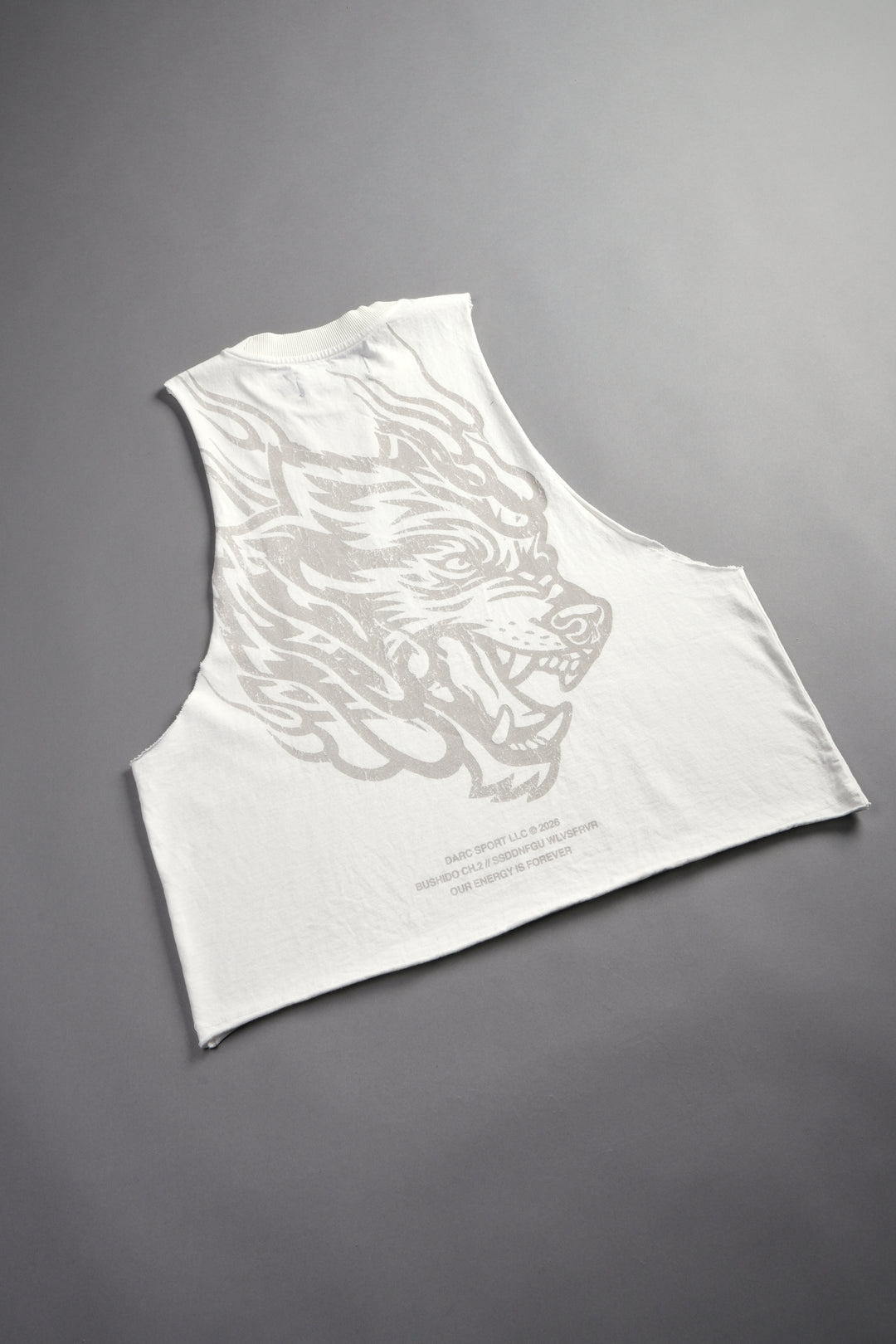 Okami Inferno Grunge Raw Hem Box Cut Tommy Muscle Tee in Cream