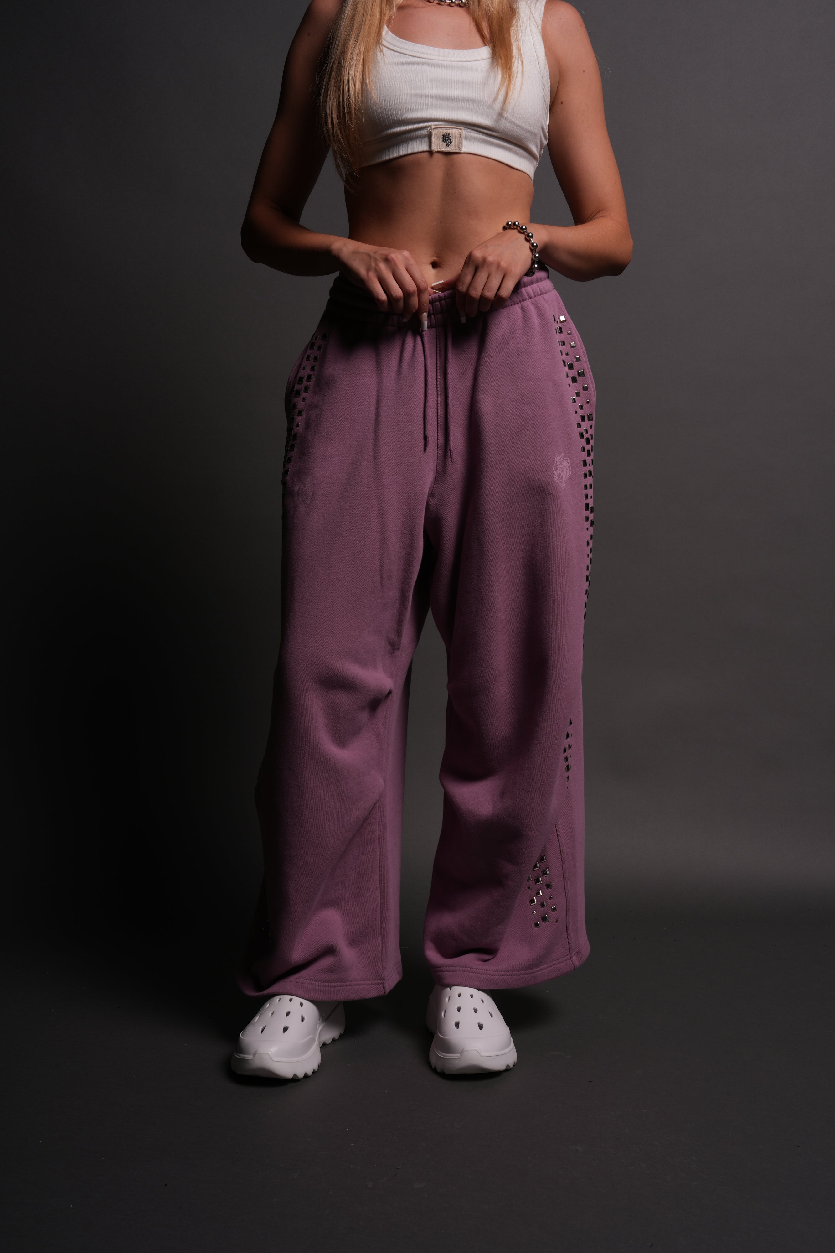 Dual Stud Mia Sweat Pants in Pink Smoke