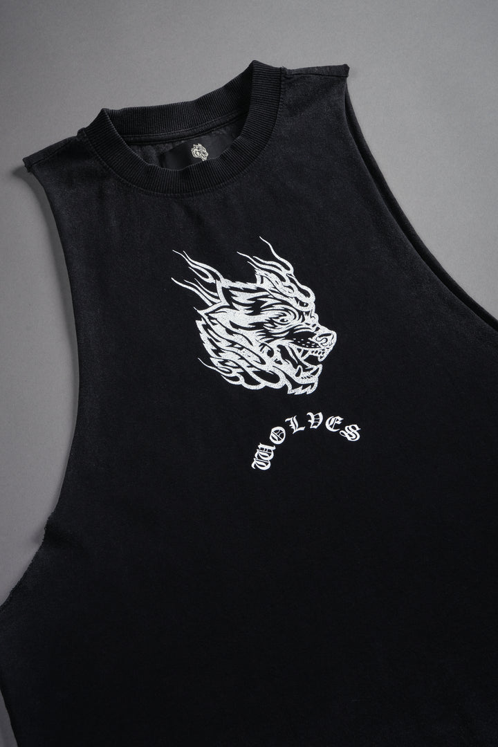 Okami Inferno Grunge Raw Hem Box Cut Tommy Muscle Tee in Black