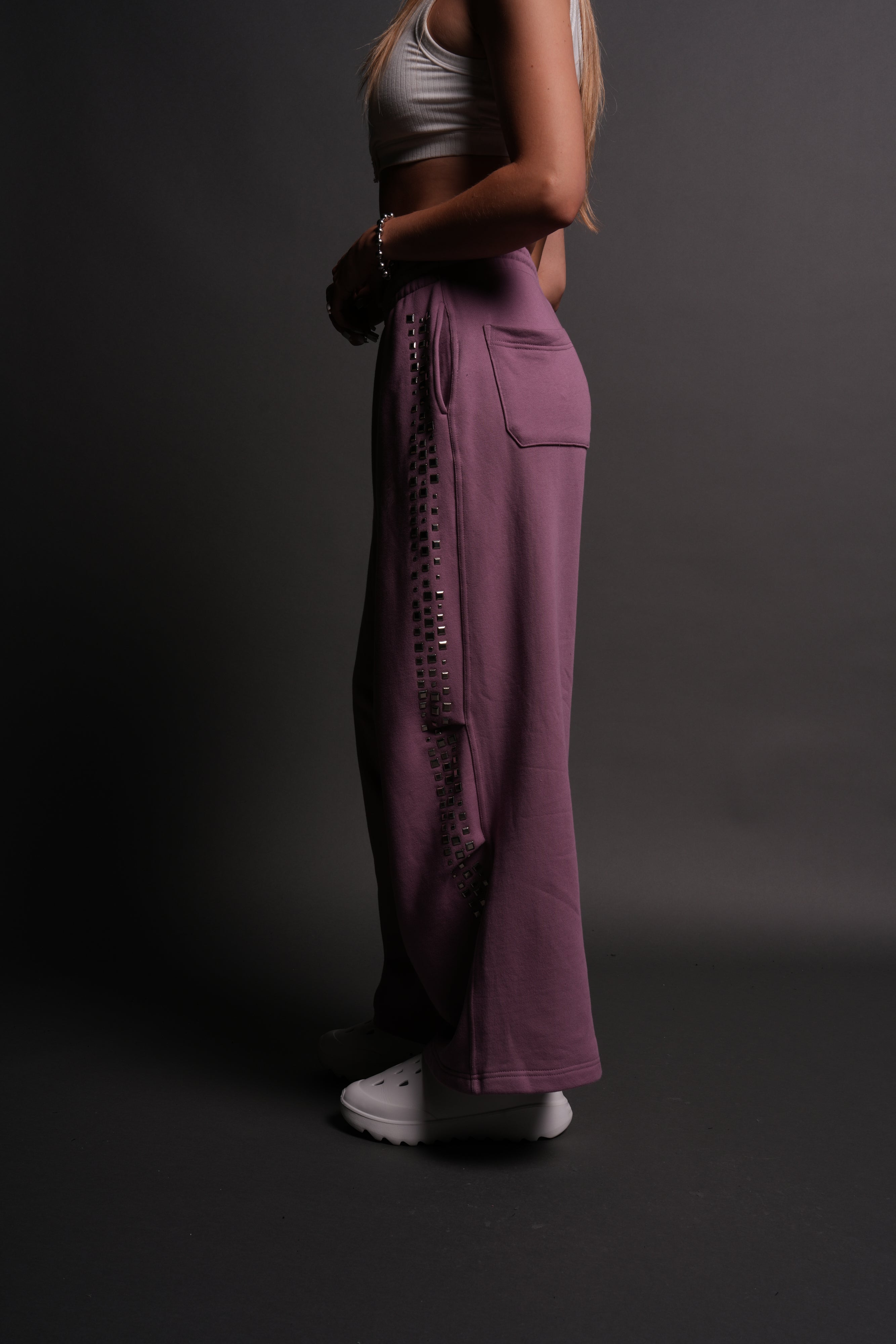 Dual Stud Mia Sweat Pants in Pink Smoke