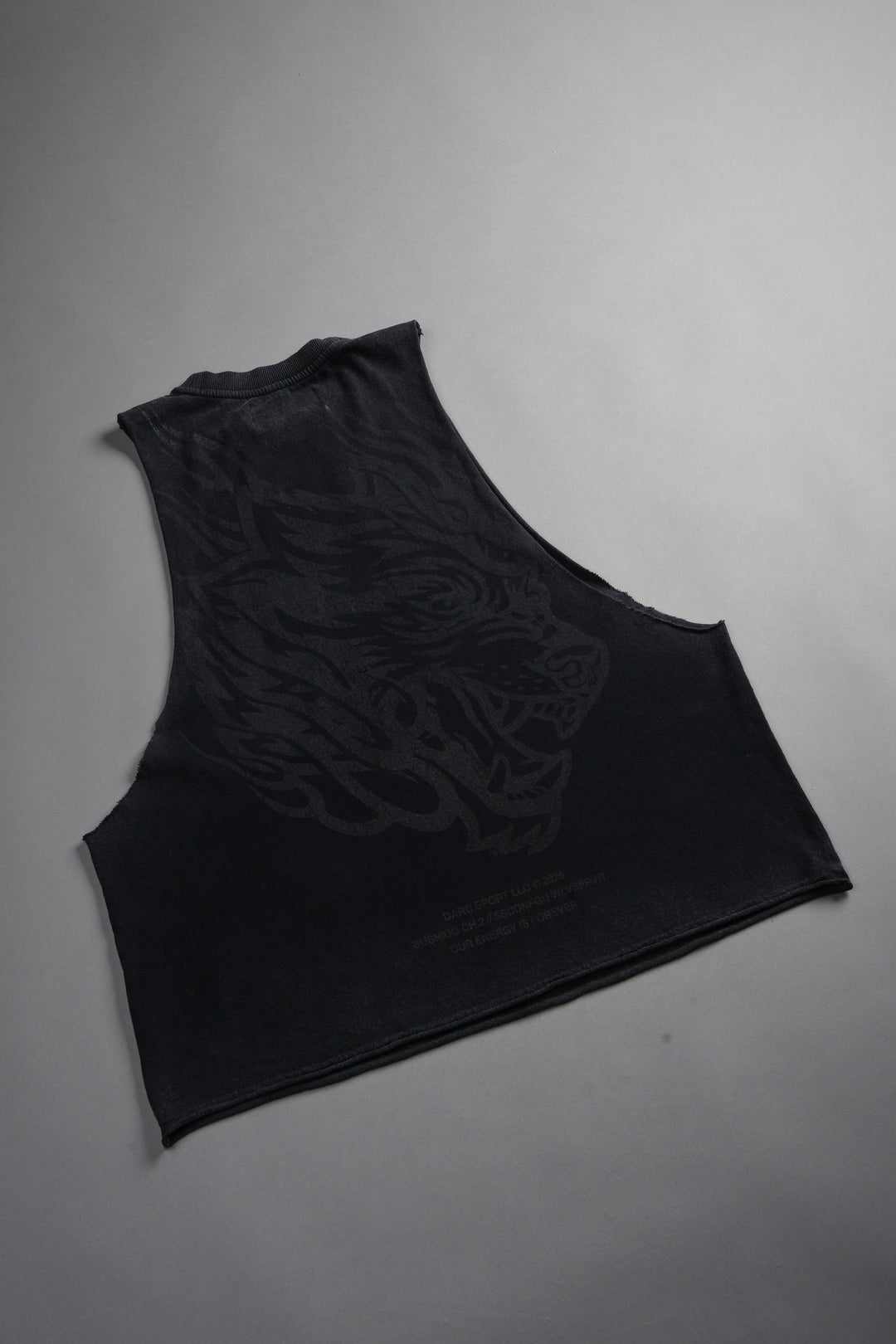 Okami Inferno Grunge Raw Hem Box Cut Tommy Muscle Tee in Black