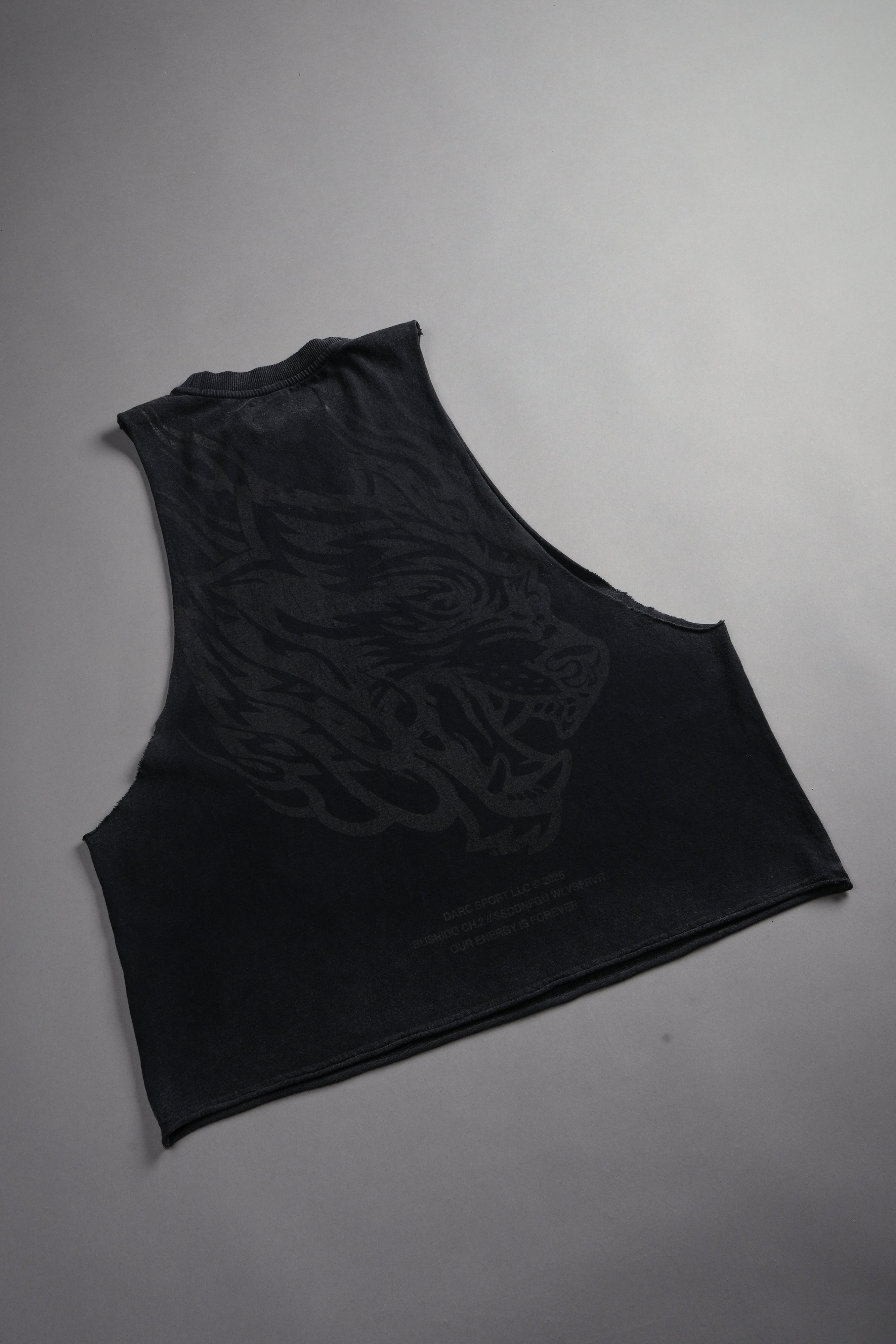 Okami Inferno Grunge Raw Hem Box Cut Tommy Muscle Tee in Black