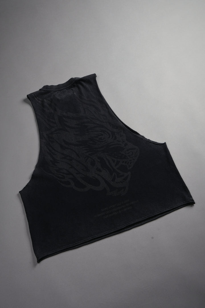 Okami Inferno Grunge Raw Hem Box Cut Tommy Muscle Tee in Black