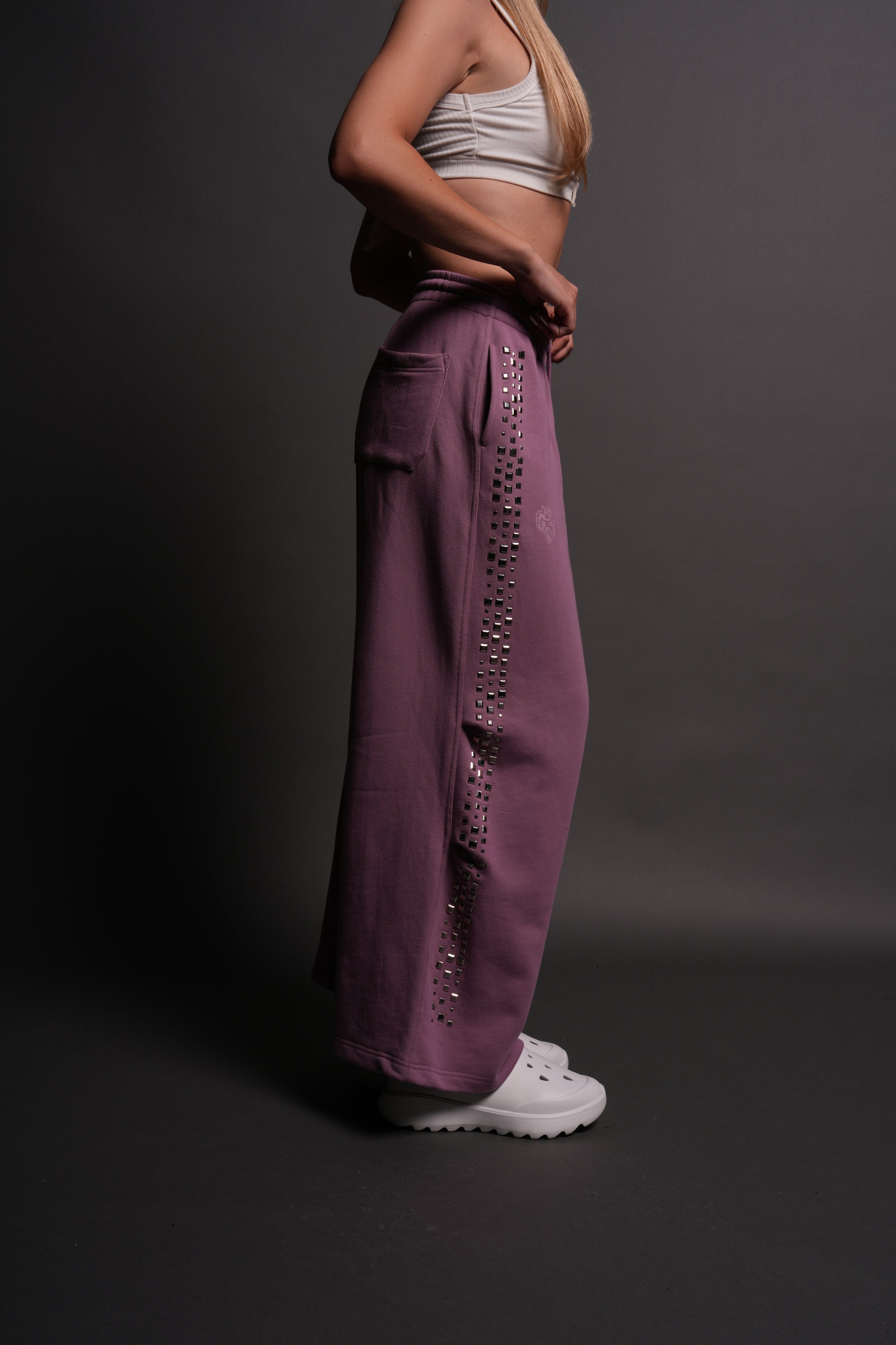 Dual Stud Mia Sweat Pants in Pink Smoke