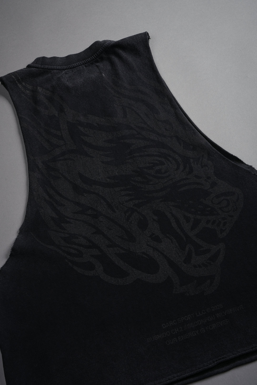 Okami Inferno Grunge Raw Hem Box Cut Tommy Muscle Tee in Black