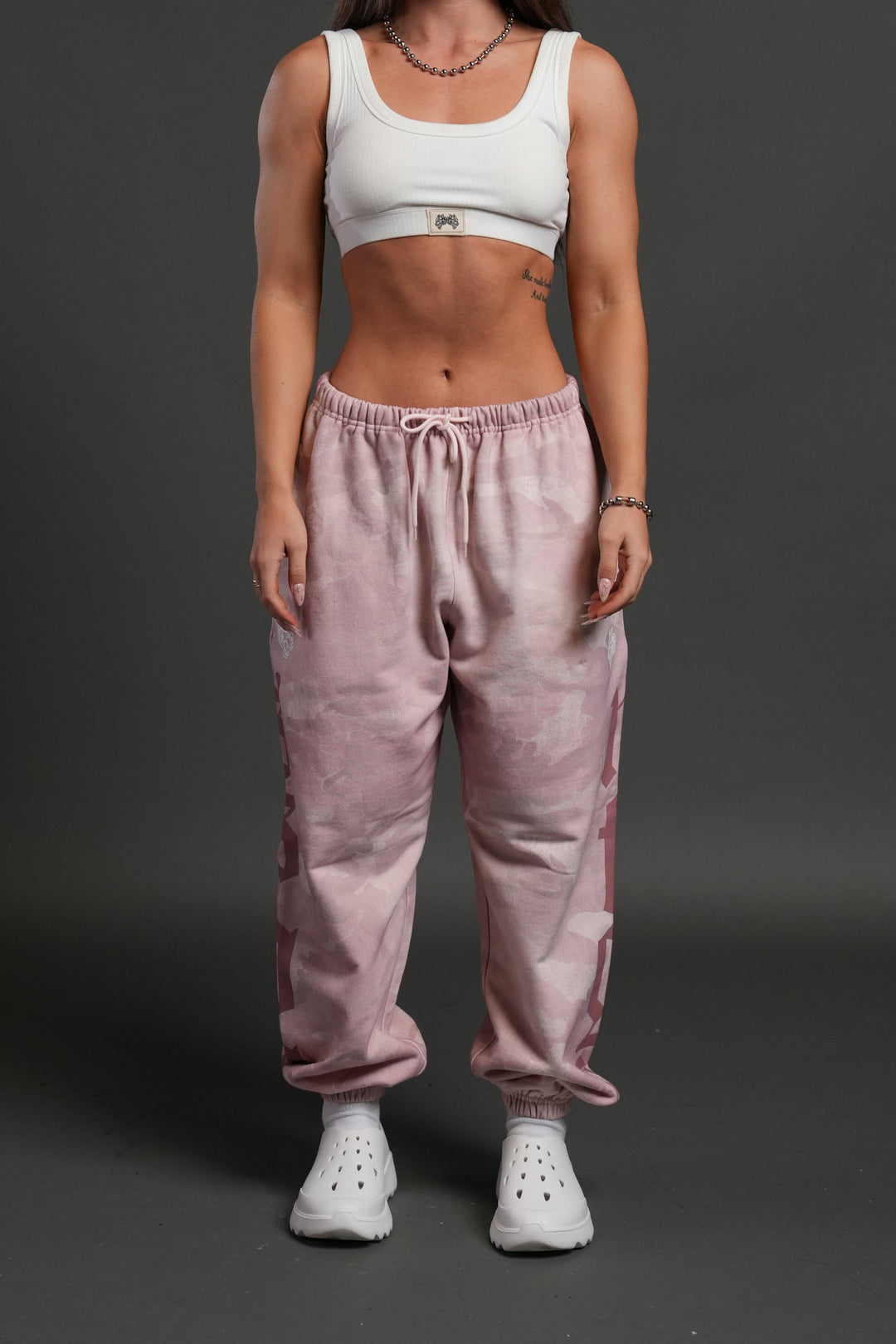 Our Mantra Unisex Lounger Sweat Pants in Blush Vintage Woodland Camo
