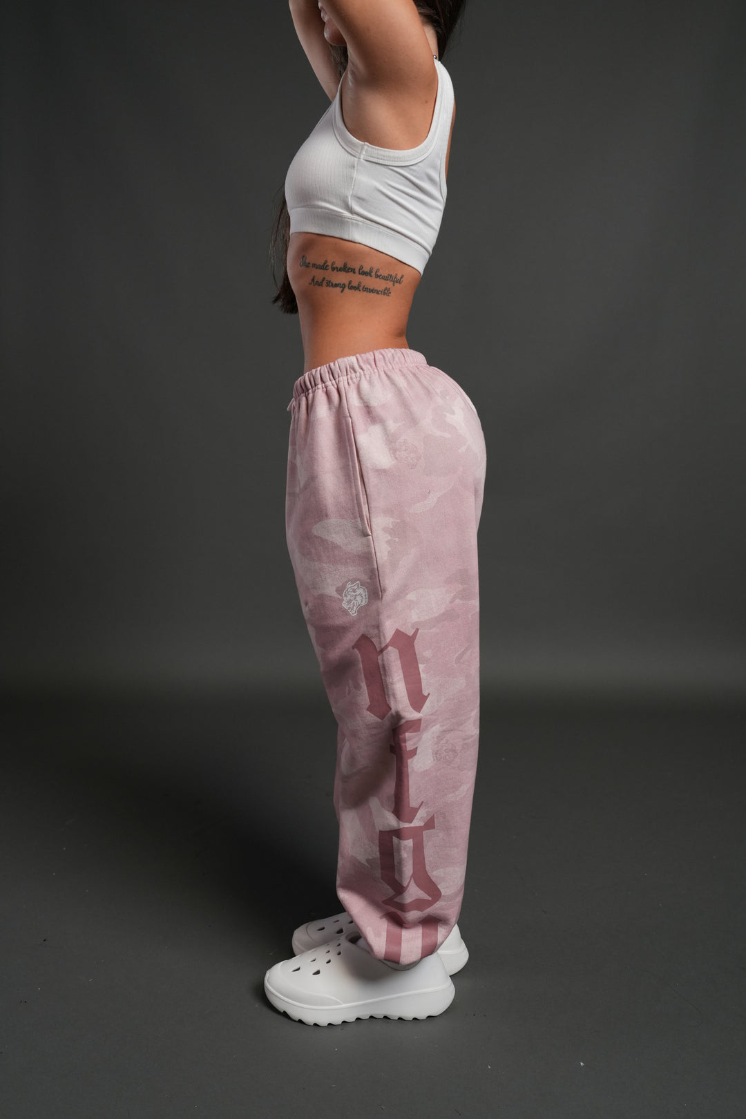 Our Mantra Unisex Lounger Sweat Pants in Blush Vintage Woodland Camo