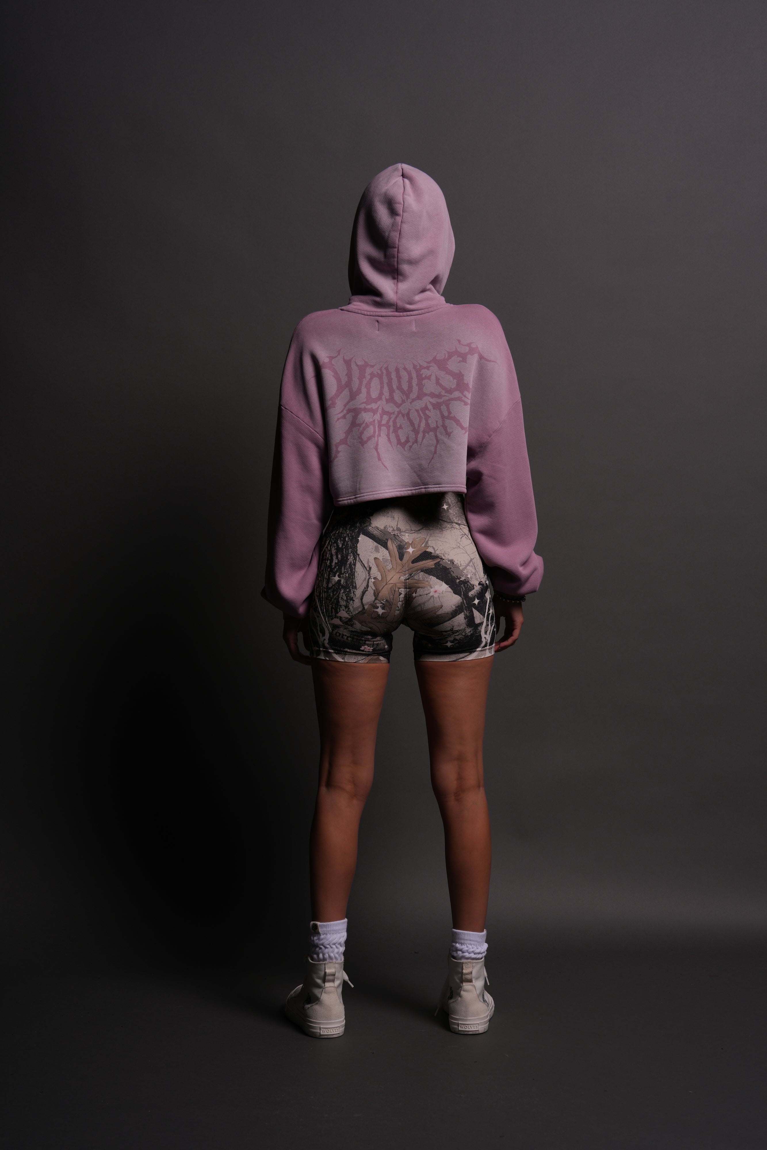 Forged From Iron "Willow" Cropped Hoodie in Pink Smoke Spine Sun Fade