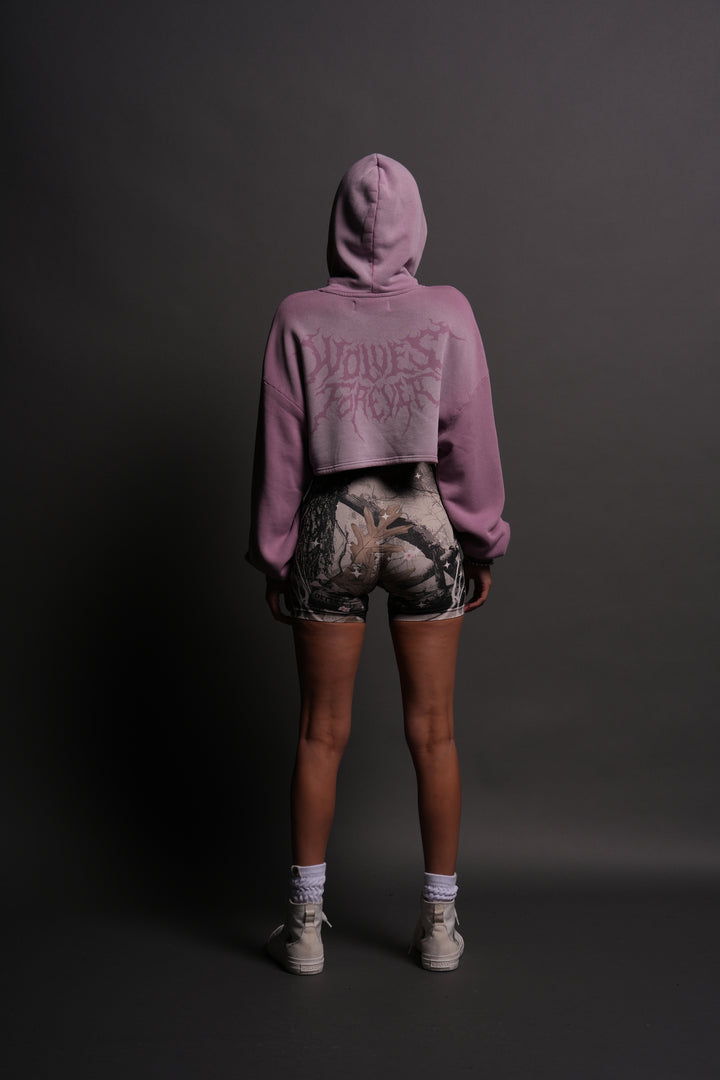 Forged From Iron "Willow" Cropped Hoodie in Pink Smoke Spine Sun Fade