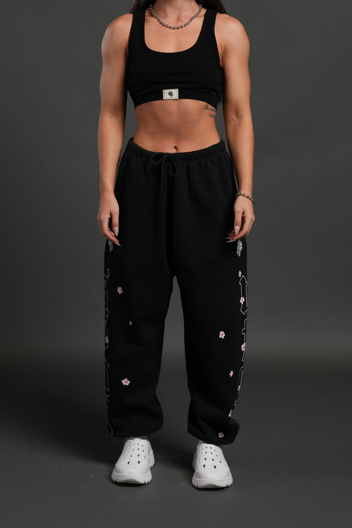Blossom Mantra Unisex Lounger Sweat Pants in Black