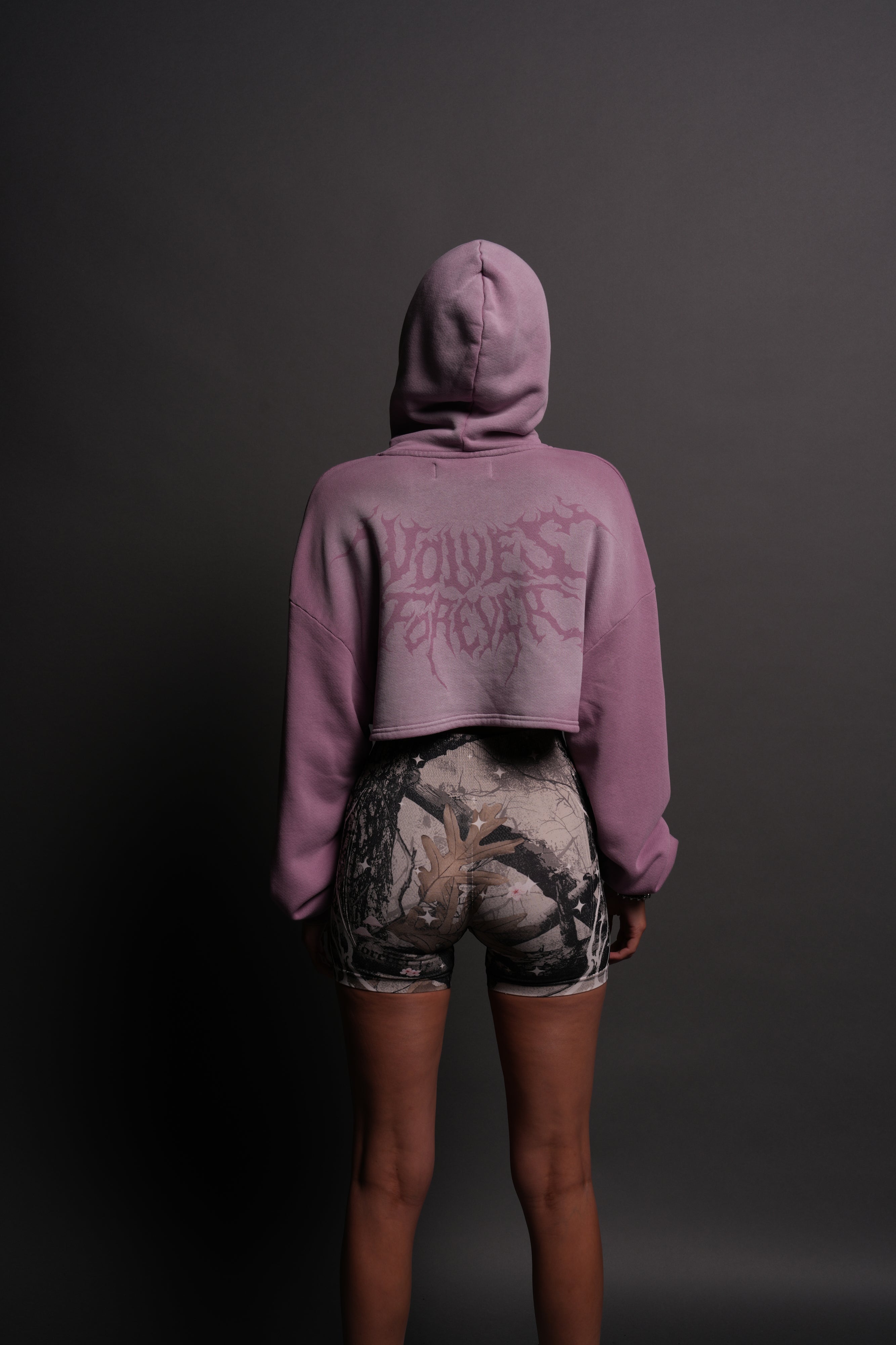 Forged From Iron "Willow" Cropped Hoodie in Pink Smoke Spine Sun Fade