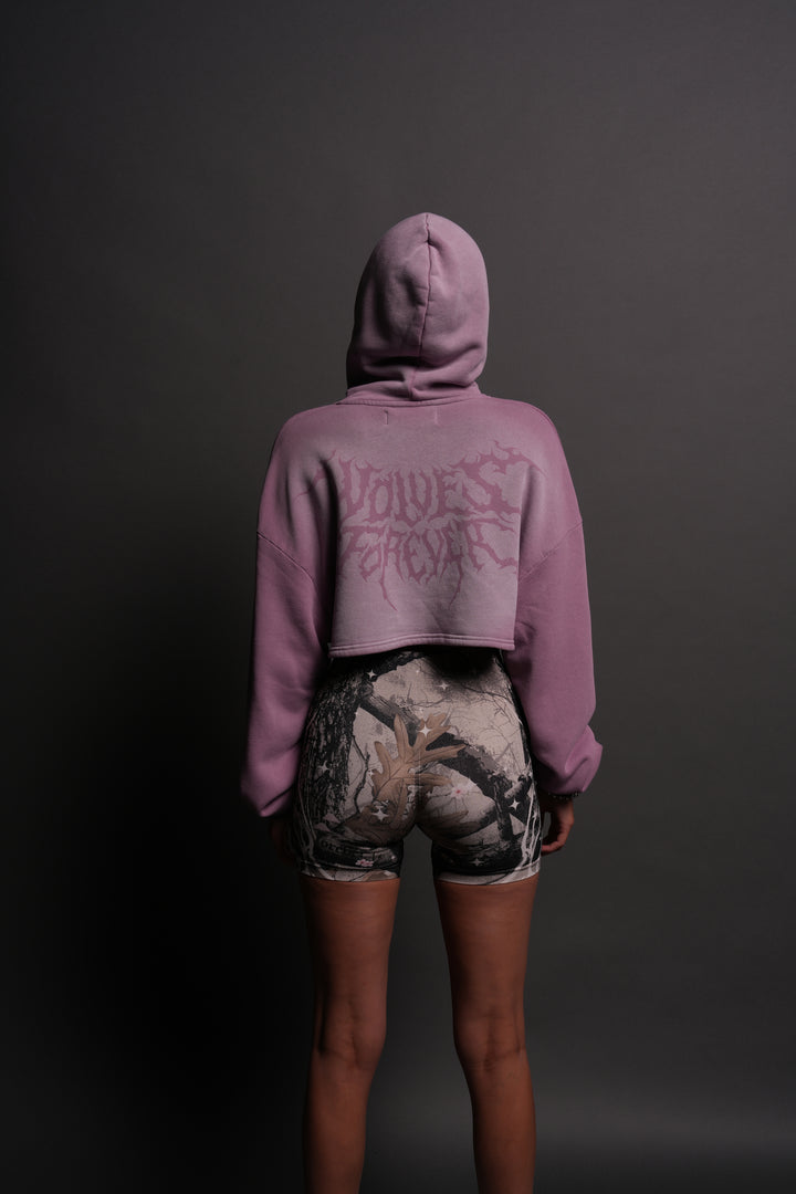 Forged From Iron "Willow" Cropped Hoodie in Pink Smoke Spine Sun Fade