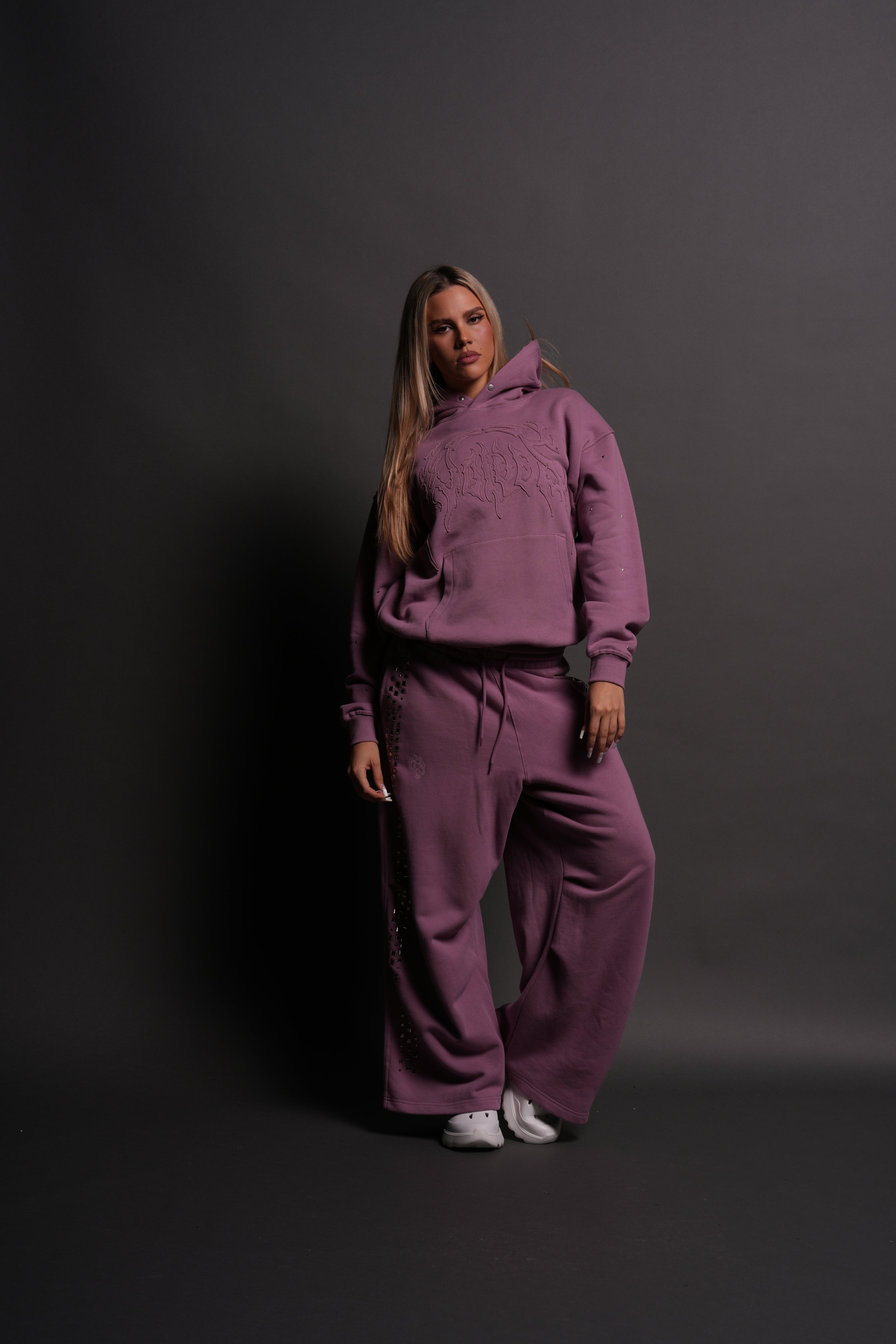Hesh Appliqué Studded Pierce Hoodie in Pink Smoke