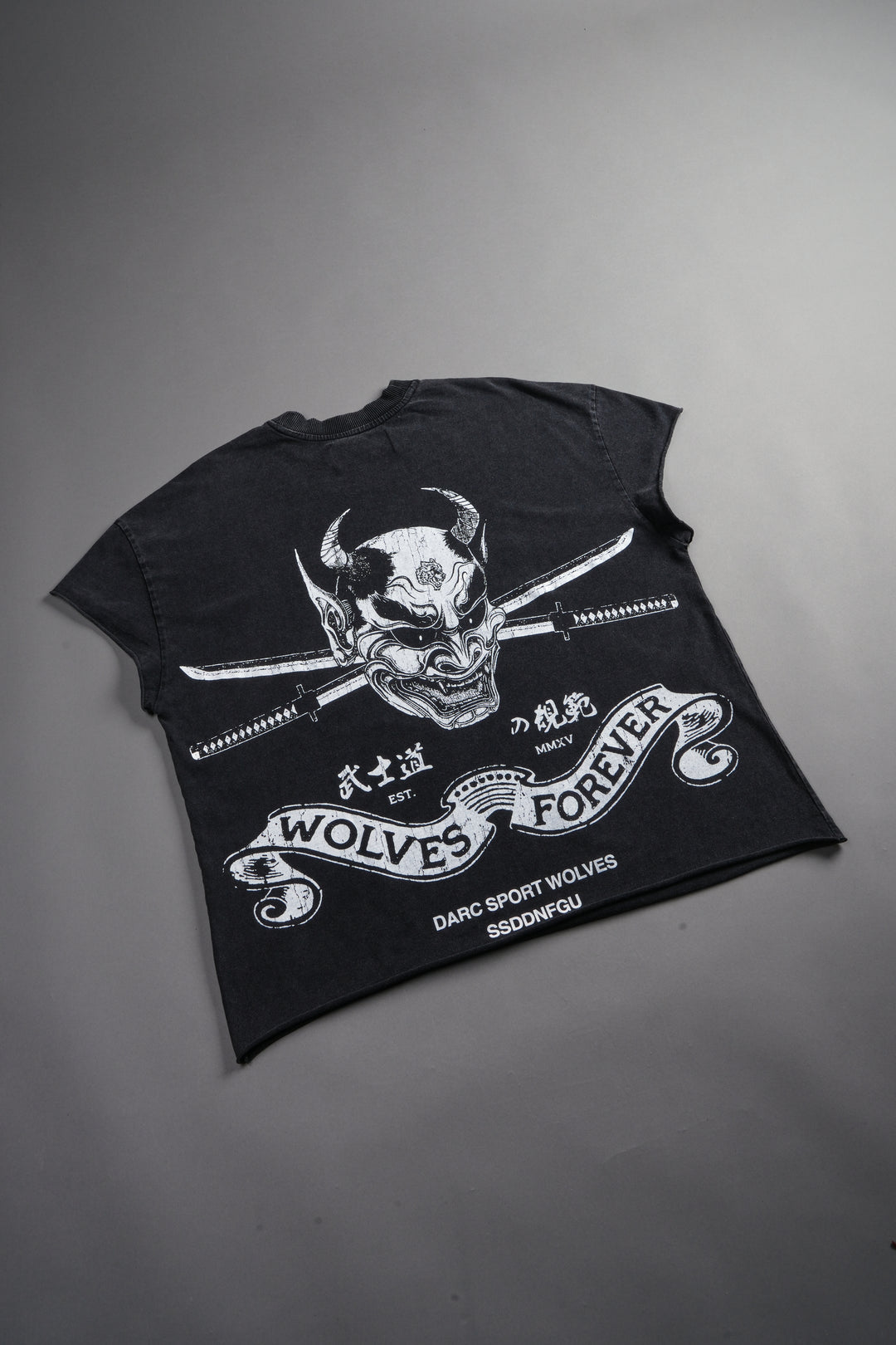 Steel Code Grunge Mid Length Raw Hem Cap Sleeve Tee in Black