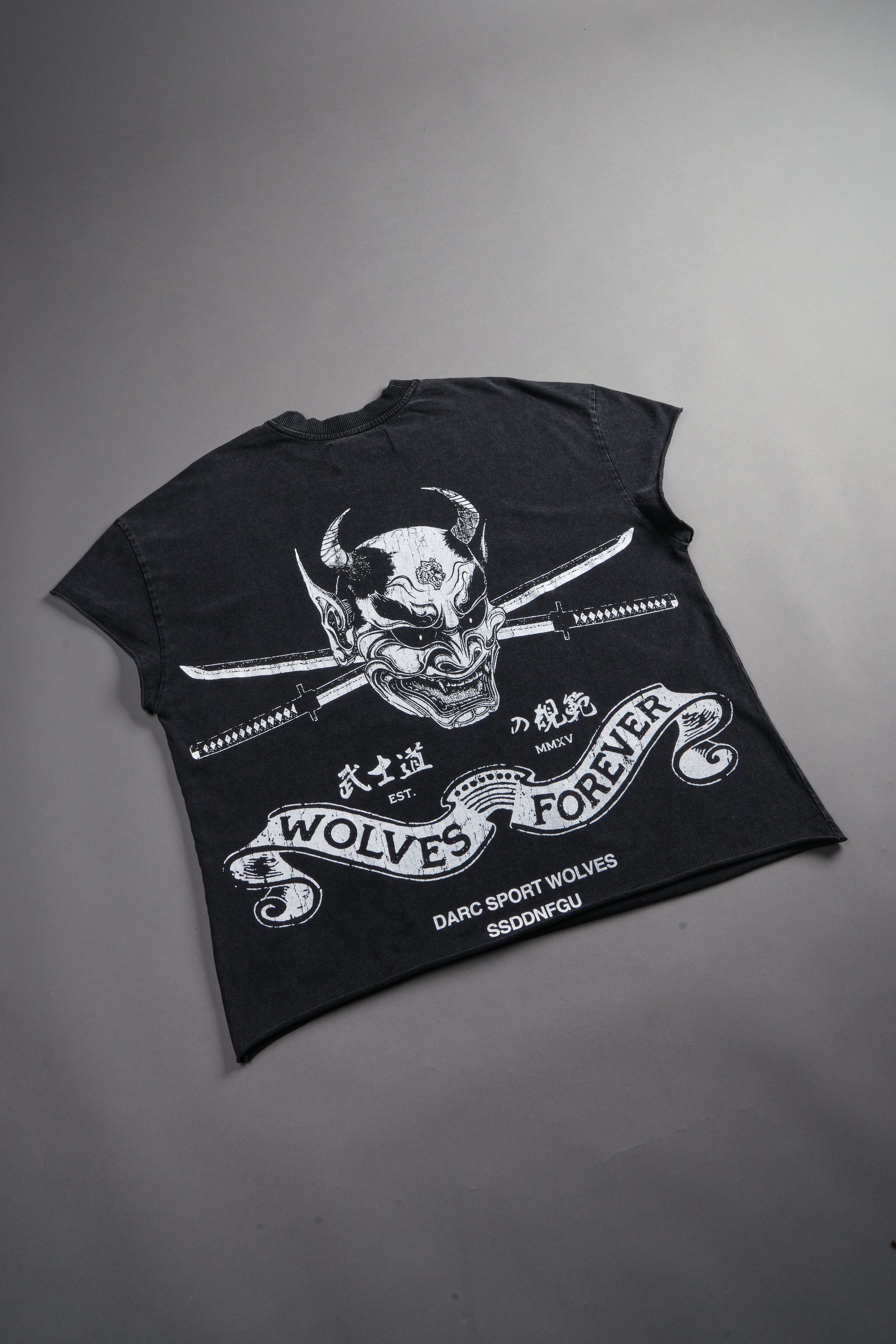 Steel Code Grunge Mid Length Raw Hem Cap Sleeve Tee in Black